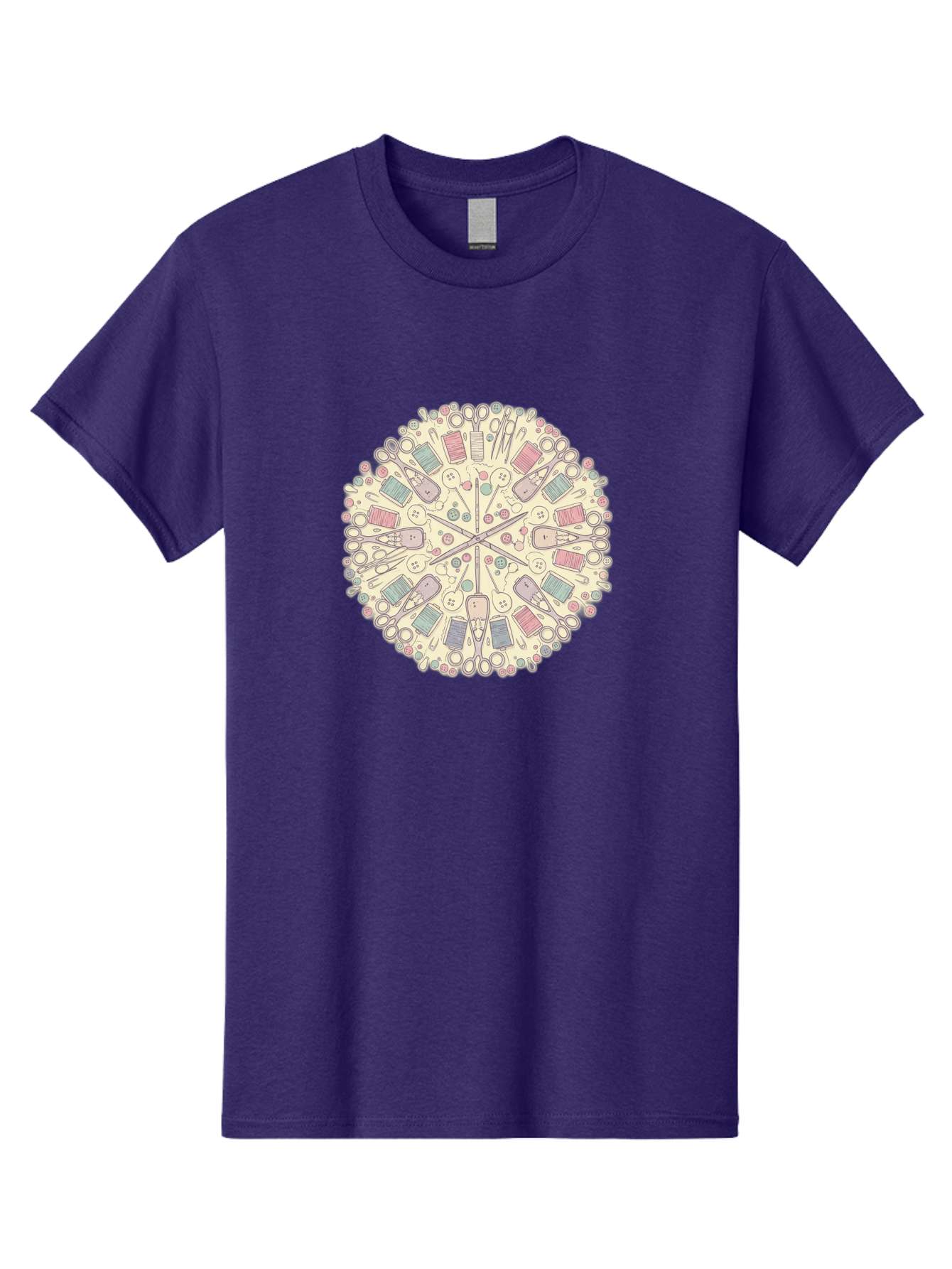 Sewing-Mandala Men'S Graphic Tee, 100% Cotton, Comfortable Casual Summer Wear, Machine Washable, Sewing Tools, Mandala Pattern, Pastel Colors, Scissors, Buttons, Threads, Sewing Accessories, Craft Supplies, Needlework, Handmade, Diy, Bad532 3