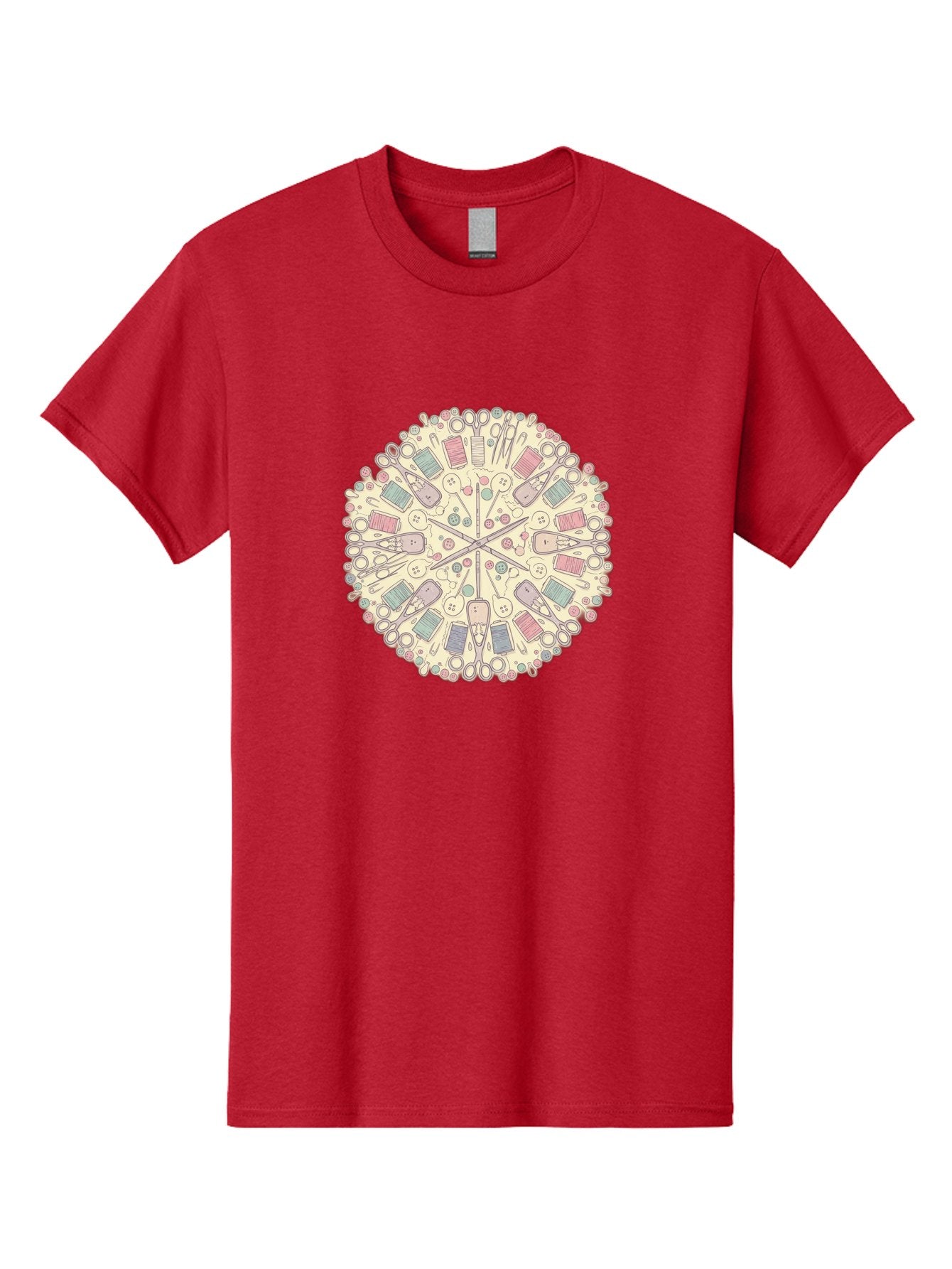 Sewing-Mandala Men'S Graphic Tee, 100% Cotton, Comfortable Casual Summer Wear, Machine Washable, Sewing Tools, Mandala Pattern, Pastel Colors, Scissors, Buttons, Threads, Sewing Accessories, Craft Supplies, Needlework, Handmade, Diy, Bad532 3