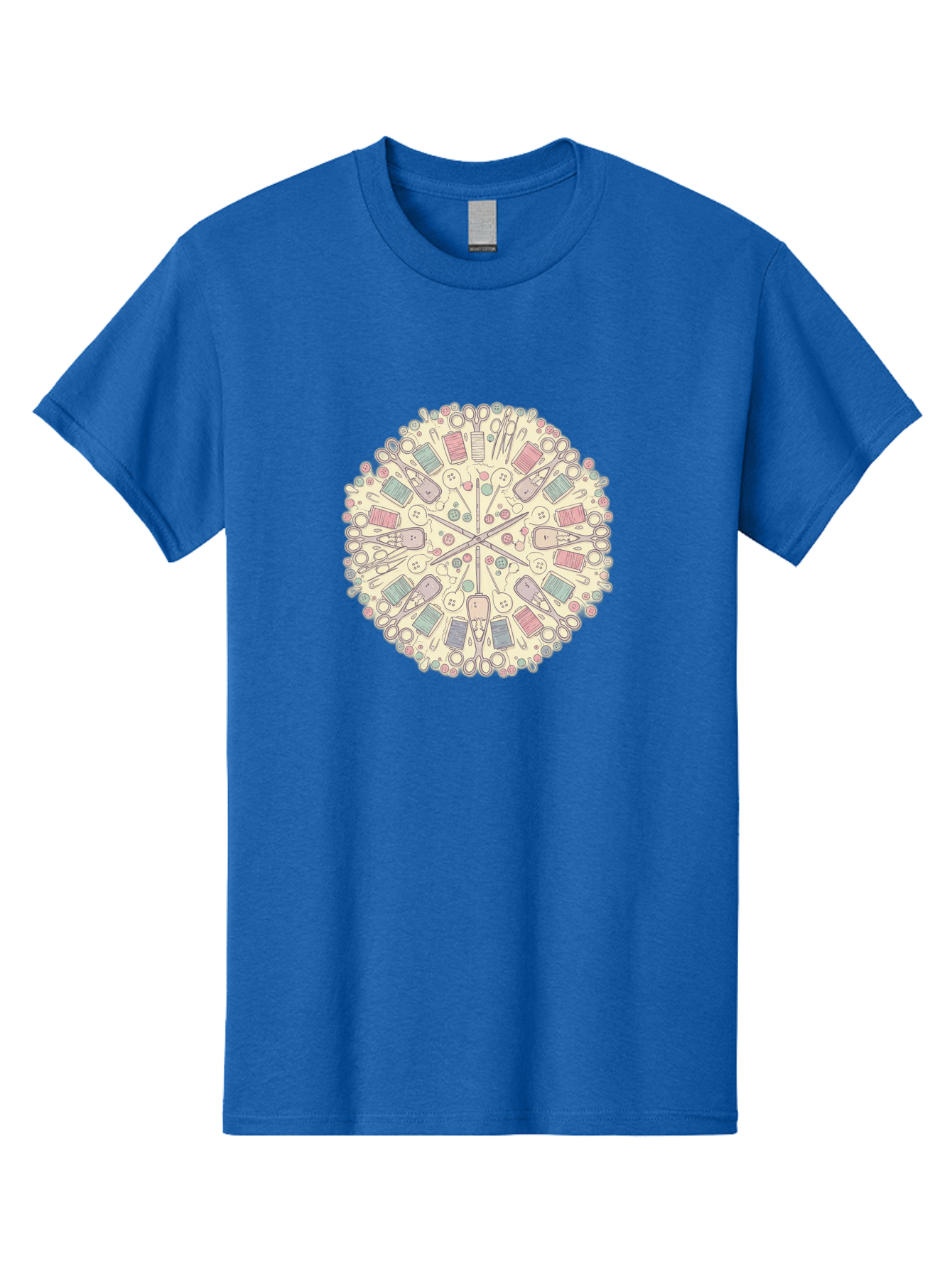 Sewing-Mandala Men'S Graphic Tee, 100% Cotton, Comfortable Casual Summer Wear, Machine Washable, Sewing Tools, Mandala Pattern, Pastel Colors, Scissors, Buttons, Threads, Sewing Accessories, Craft Supplies, Needlework, Handmade, Diy, Bad532 10