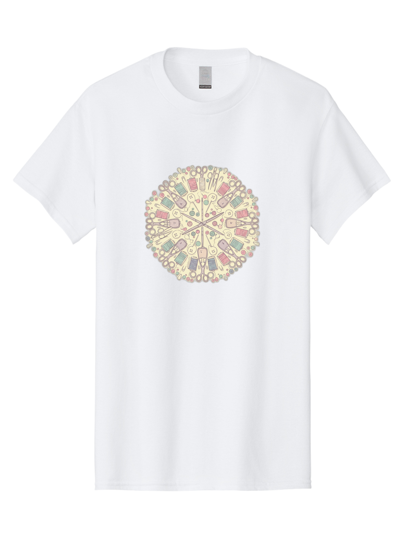 Sewing-Mandala Men'S Graphic Tee, 100% Cotton, Comfortable Casual Summer Wear, Machine Washable, Sewing Tools, Mandala Pattern, Pastel Colors, Scissors, Buttons, Threads, Sewing Accessories, Craft Supplies, Needlework, Handmade, Diy, Bad532 11