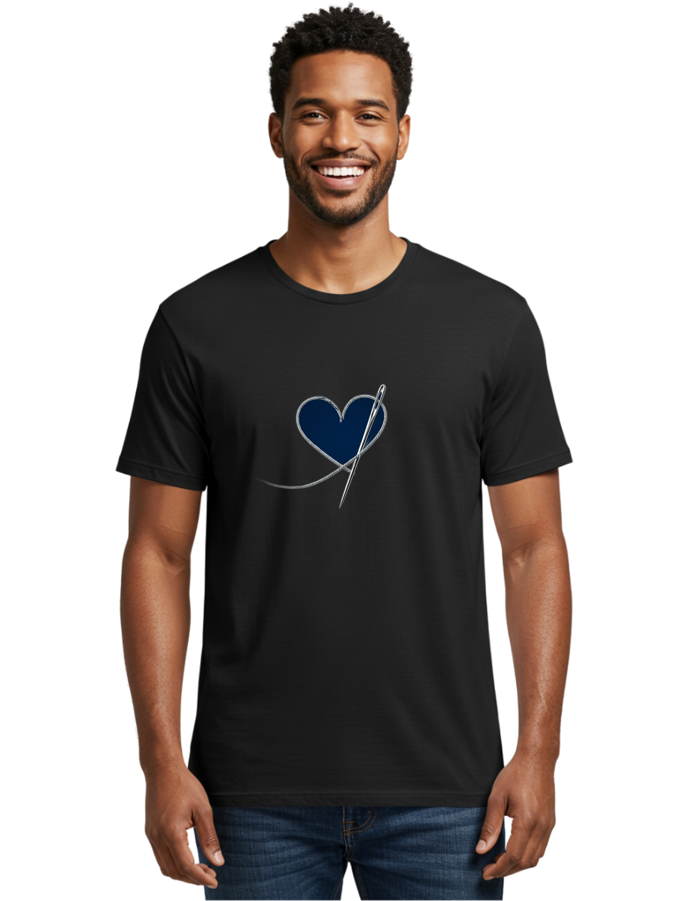 Sewing-Needle-Heart Men'S Graphic Tee, 100% Cotton, Comfortable Casual Summer Wear, Machine Washable, Heart With Needle And Thread, Sewn Love, Handmade Craft, Embroidery Art, Stitched Heart, Needlework, Diy Decoration, Silver Thread Bad533 26