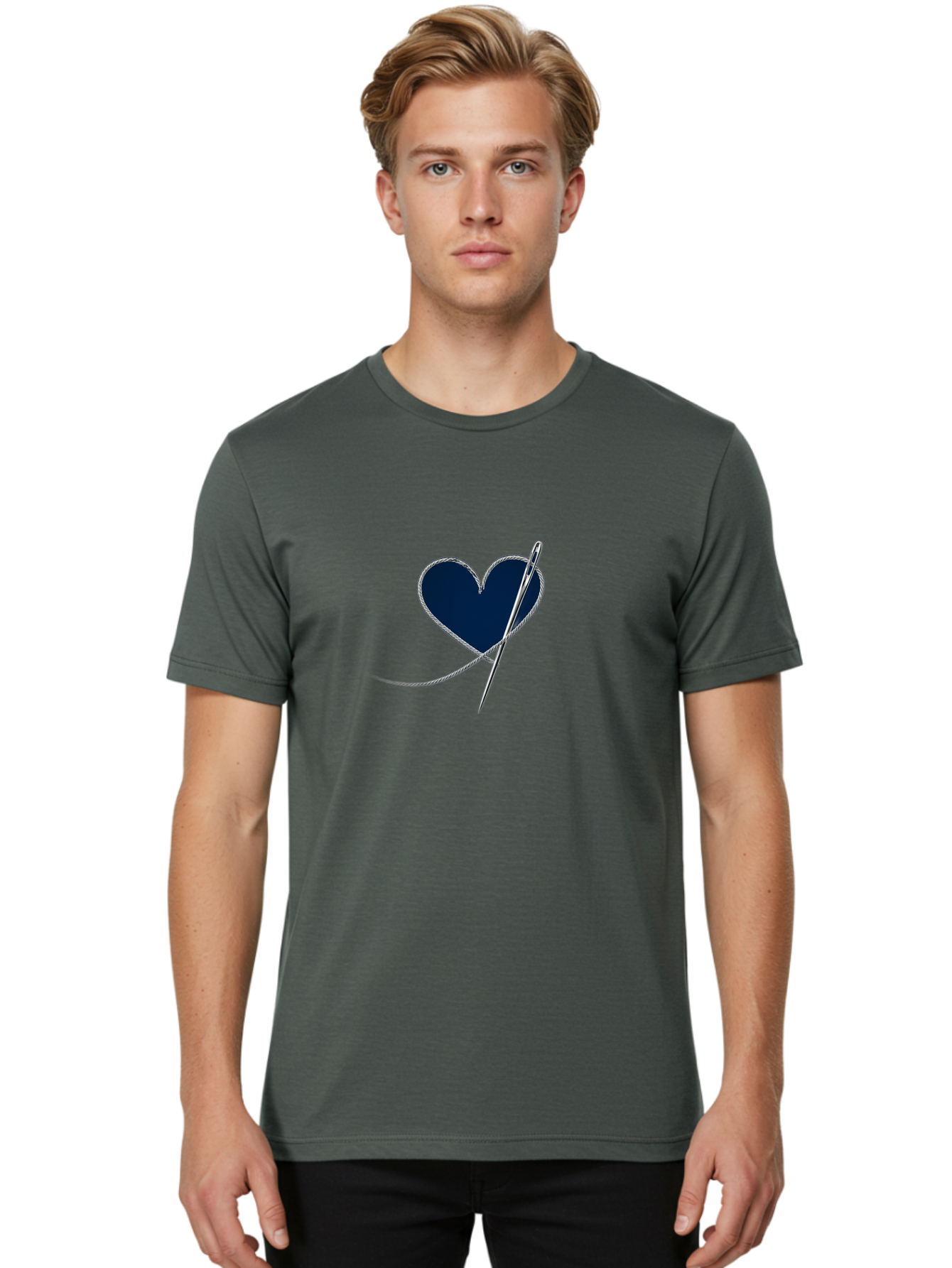 Sewing-Needle-Heart Men'S Graphic Tee, 100% Cotton, Comfortable Casual Summer Wear, Machine Washable, Heart With Needle And Thread, Sewn Love, Handmade Craft, Embroidery Art, Stitched Heart, Needlework, Diy Decoration, Silver Thread Bad533 17
