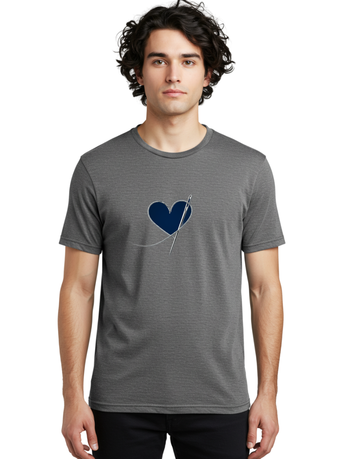 Sewing-Needle-Heart Men'S Graphic Tee, 100% Cotton, Comfortable Casual Summer Wear, Machine Washable, Heart With Needle And Thread, Sewn Love, Handmade Craft, Embroidery Art, Stitched Heart, Needlework, Diy Decoration, Silver Thread Bad533 28
