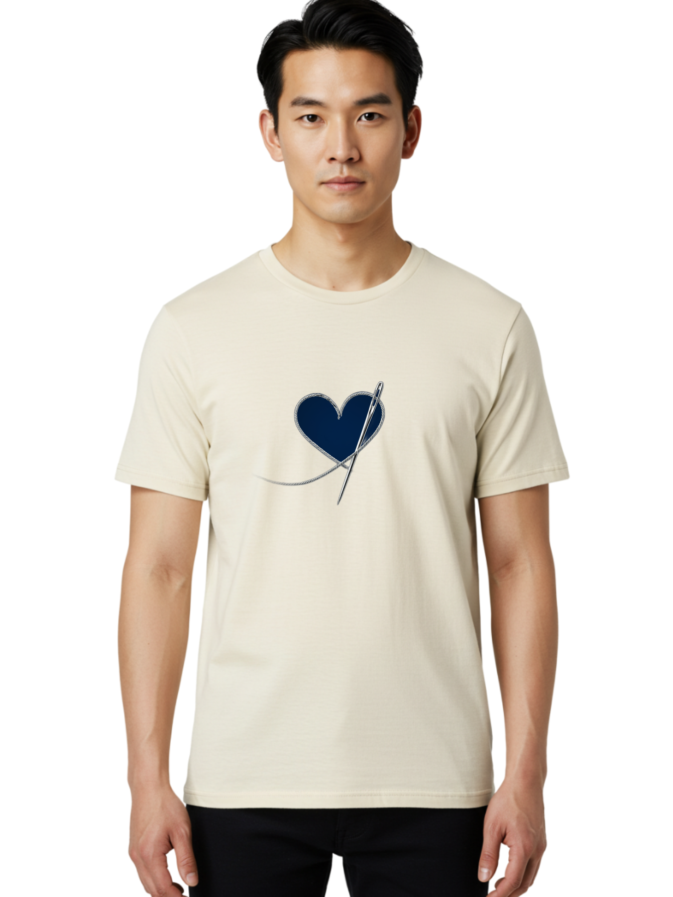 Sewing-Needle-Heart Men'S Graphic Tee, 100% Cotton, Comfortable Casual Summer Wear, Machine Washable, Heart With Needle And Thread, Sewn Love, Handmade Craft, Embroidery Art, Stitched Heart, Needlework, Diy Decoration, Silver Thread Bad533 30