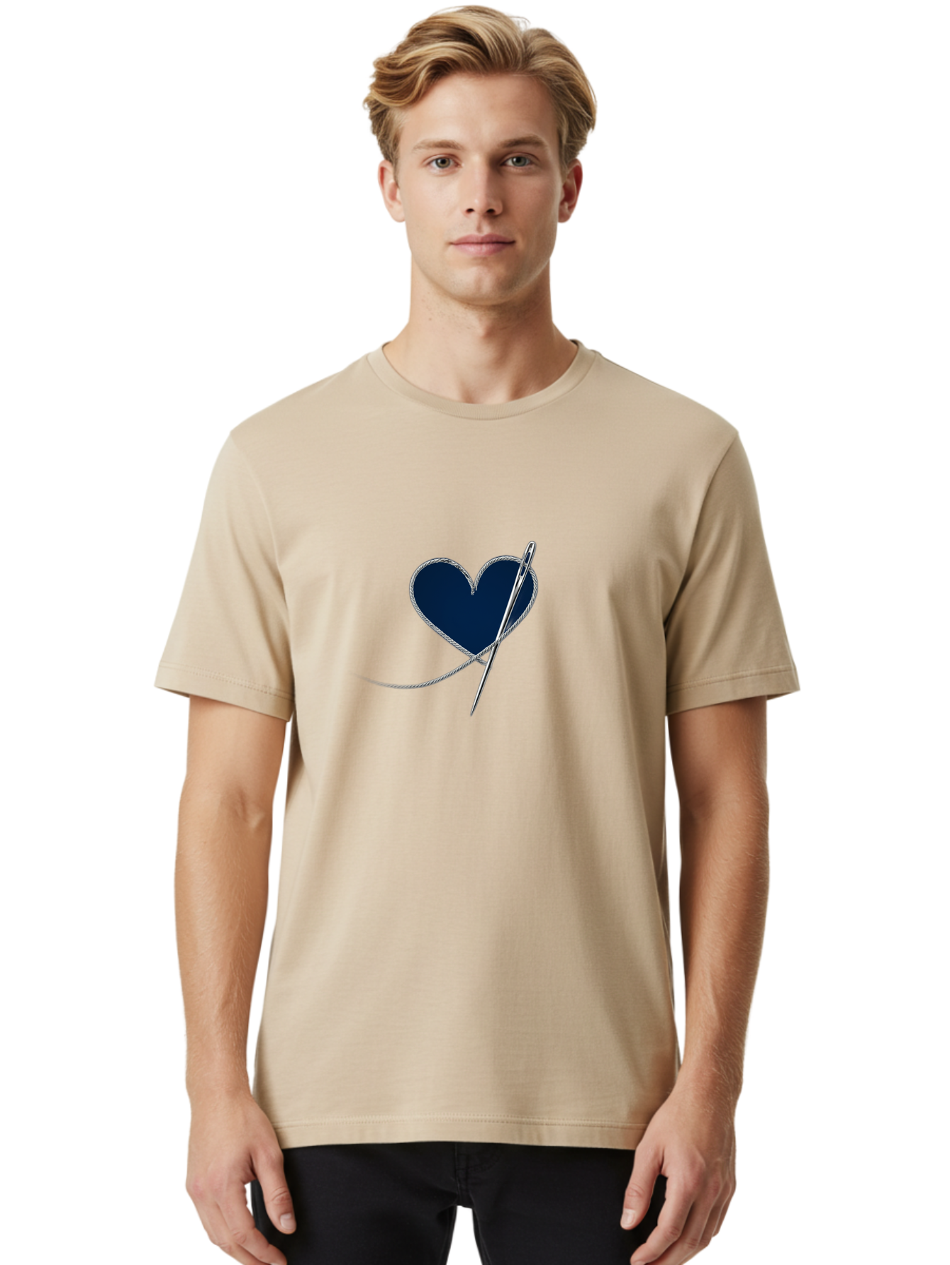Sewing-Needle-Heart Men'S Graphic Tee, 100% Cotton, Comfortable Casual Summer Wear, Machine Washable, Heart With Needle And Thread, Sewn Love, Handmade Craft, Embroidery Art, Stitched Heart, Needlework, Diy Decoration, Silver Thread Bad533 24