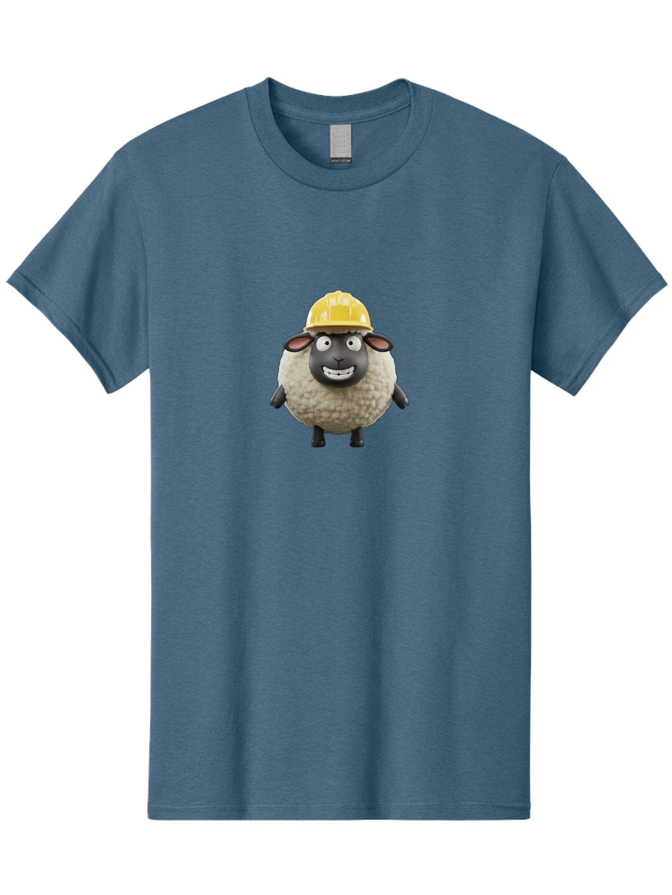 Shaun-Sheep Men'S Graphic Tee, 100% Cotton, Comfortable Casual Summer Wear, Machine Washable, Cartoon Sheep, Shaun The Sheep Character, Yellow Hard Hat, Construction Worker Sheep, Funny Farm Animals, Whimsical Illustration, Bad535