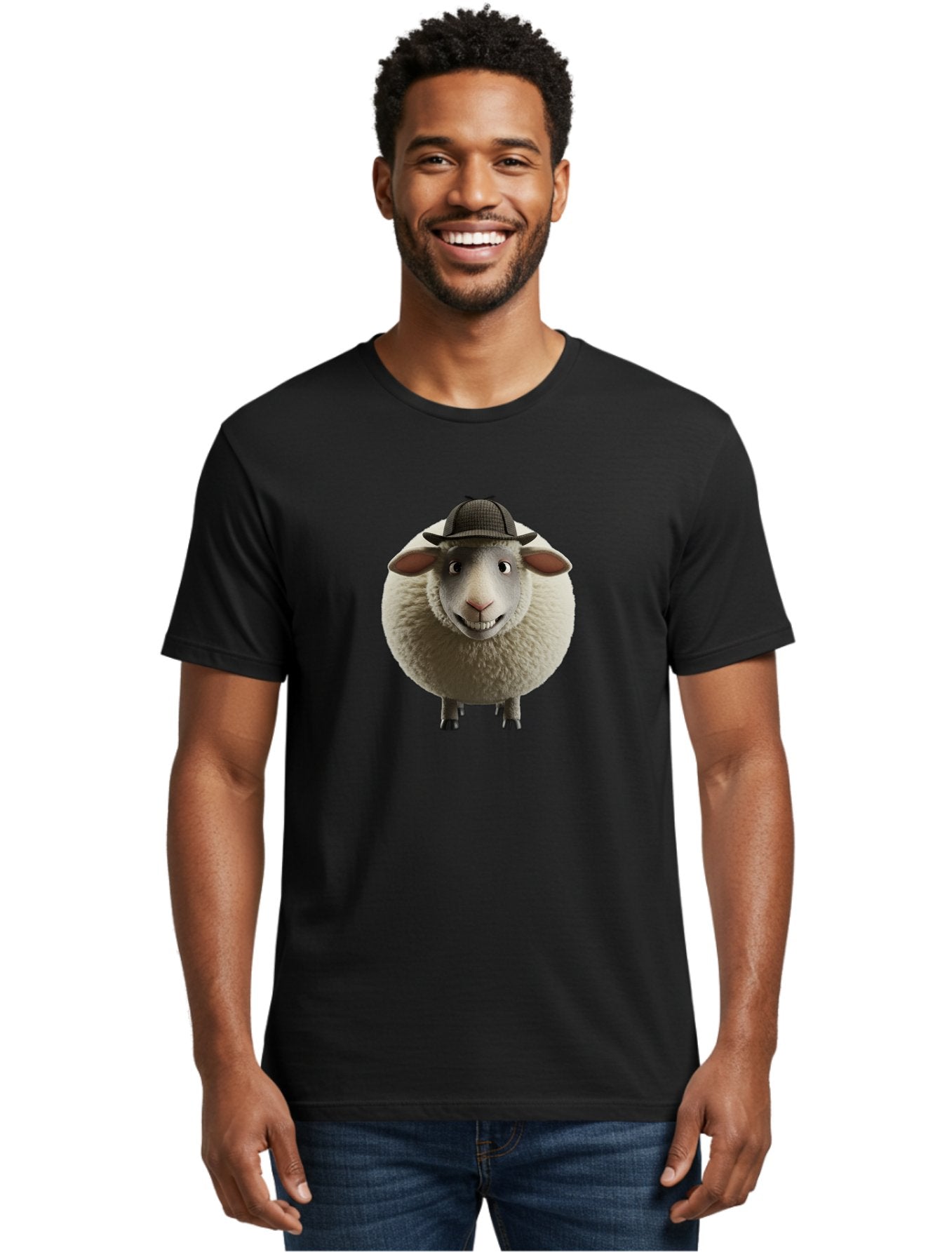 Shaun-The-Sheep-1 Men'S Graphic Tee, 100% Cotton, Comfortable Casual Summer Wear, Machine Washable, Cartoon Sheep, Detective Hat, Humorous Character, 3D Animation, Fluffy Sheep, Funny Animal, Detective Sheep, Fictional Character, Bad536 24