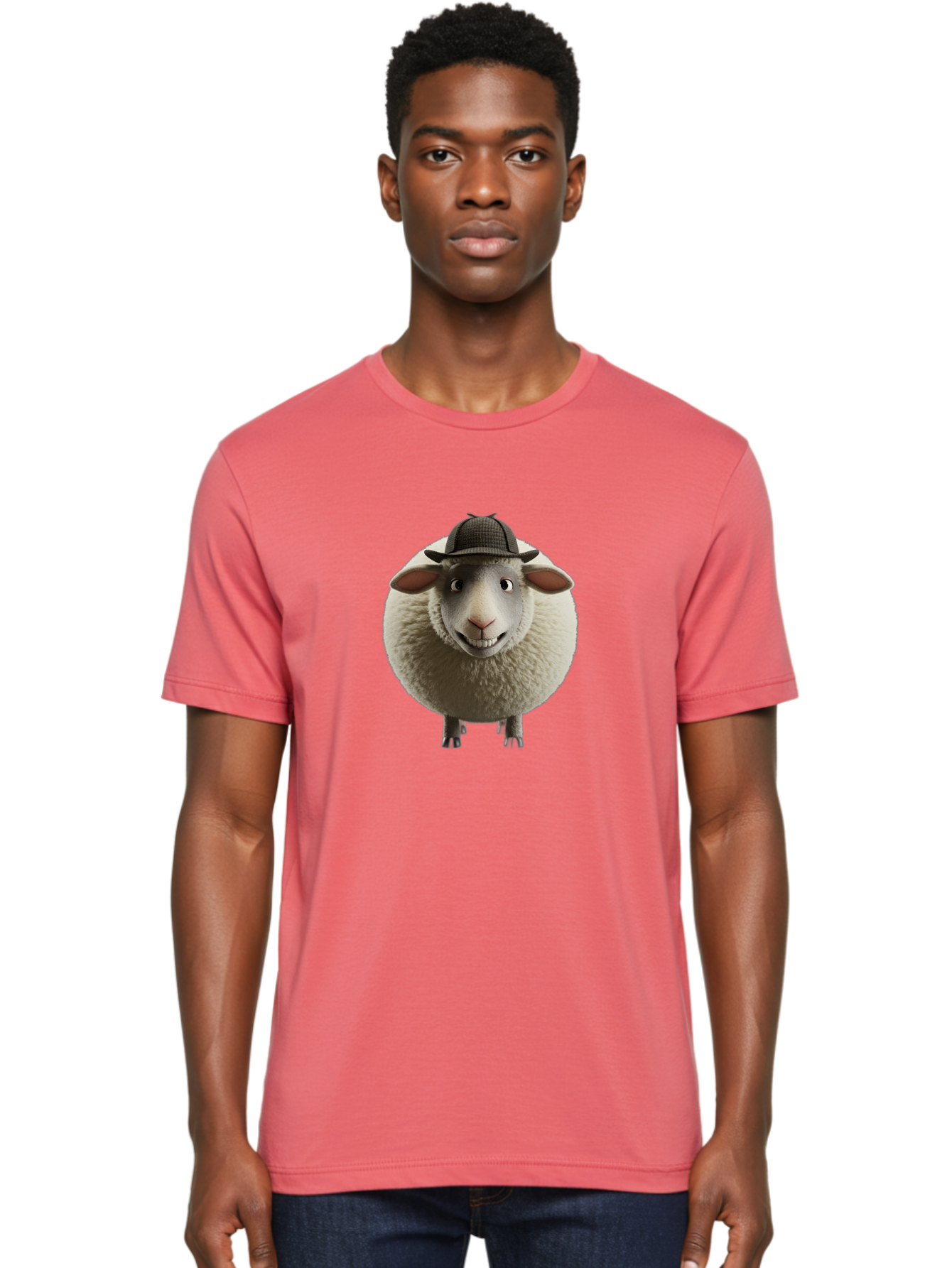 Shaun-The-Sheep-1 Men'S Graphic Tee, 100% Cotton, Comfortable Casual Summer Wear, Machine Washable, Cartoon Sheep, Detective Hat, Humorous Character, 3D Animation, Fluffy Sheep, Funny Animal, Detective Sheep, Fictional Character, Bad536 26