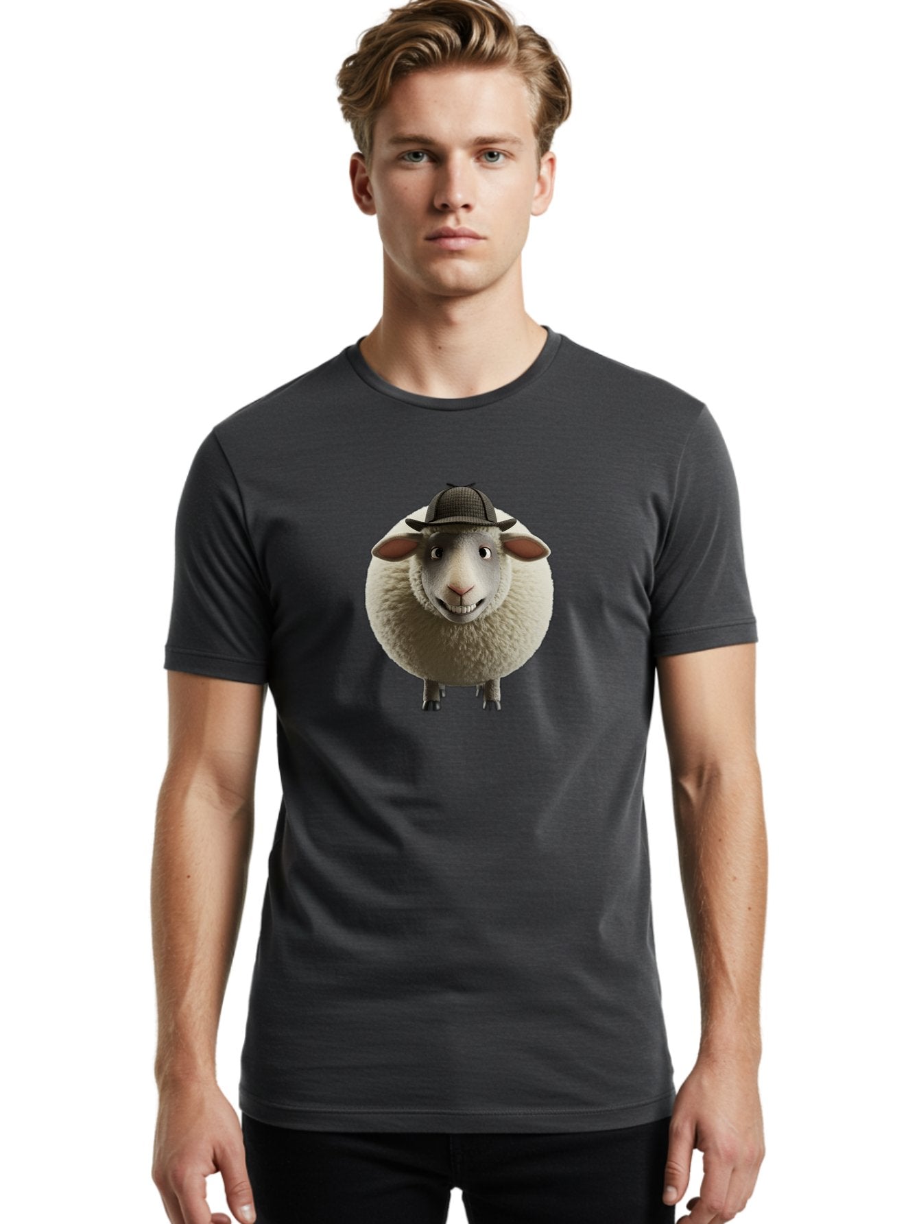 Shaun-The-Sheep-1 Men'S Graphic Tee, 100% Cotton, Comfortable Casual Summer Wear, Machine Washable, Cartoon Sheep, Detective Hat, Humorous Character, 3D Animation, Fluffy Sheep, Funny Animal, Detective Sheep, Fictional Character, Bad536 22