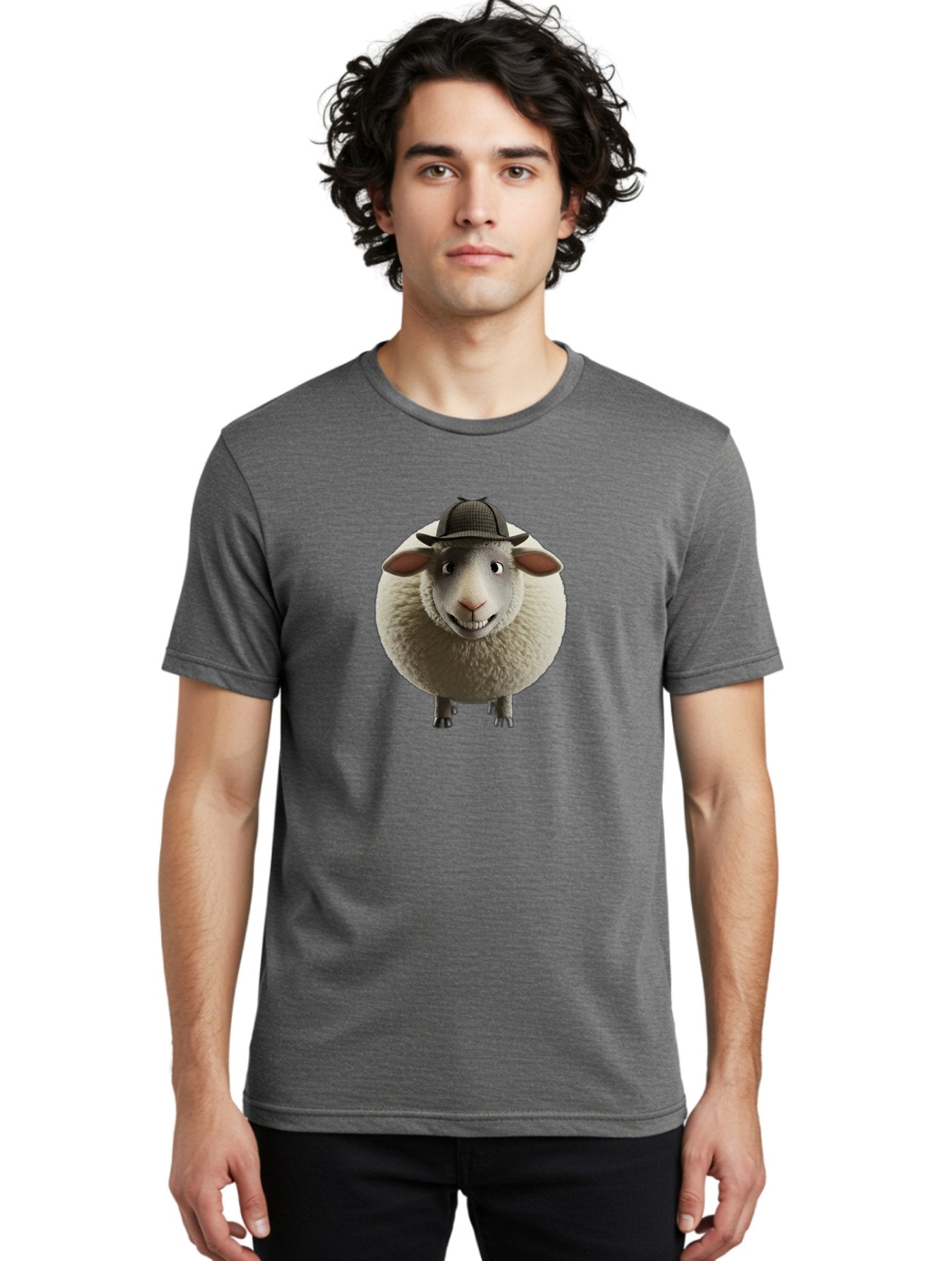 Shaun-The-Sheep-1 Men'S Graphic Tee, 100% Cotton, Comfortable Casual Summer Wear, Machine Washable, Cartoon Sheep, Detective Hat, Humorous Character, 3D Animation, Fluffy Sheep, Funny Animal, Detective Sheep, Fictional Character, Bad536 18