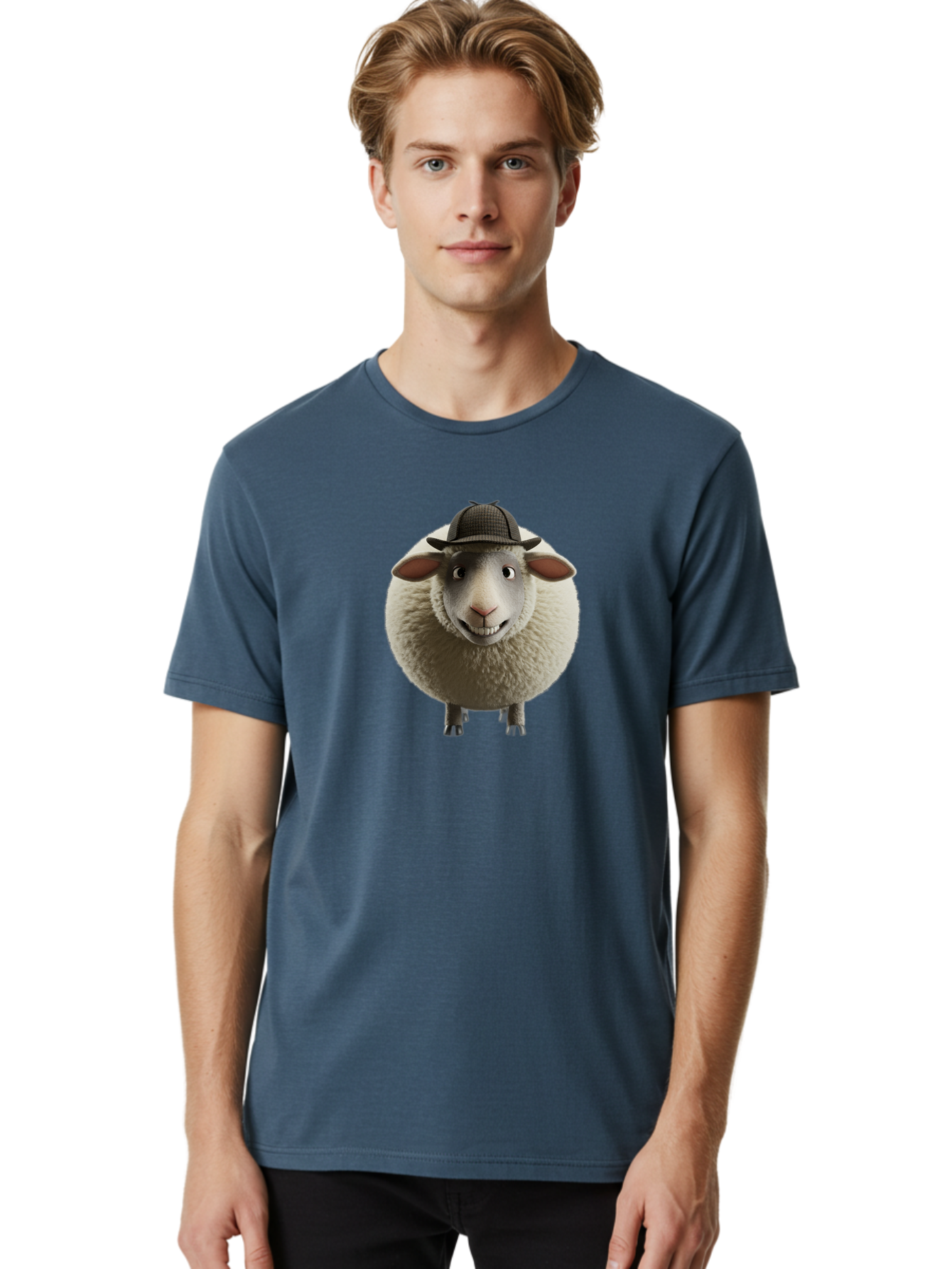 Shaun-The-Sheep-1 Men'S Graphic Tee, 100% Cotton, Comfortable Casual Summer Wear, Machine Washable, Cartoon Sheep, Detective Hat, Humorous Character, 3D Animation, Fluffy Sheep, Funny Animal, Detective Sheep, Fictional Character, Bad536 20