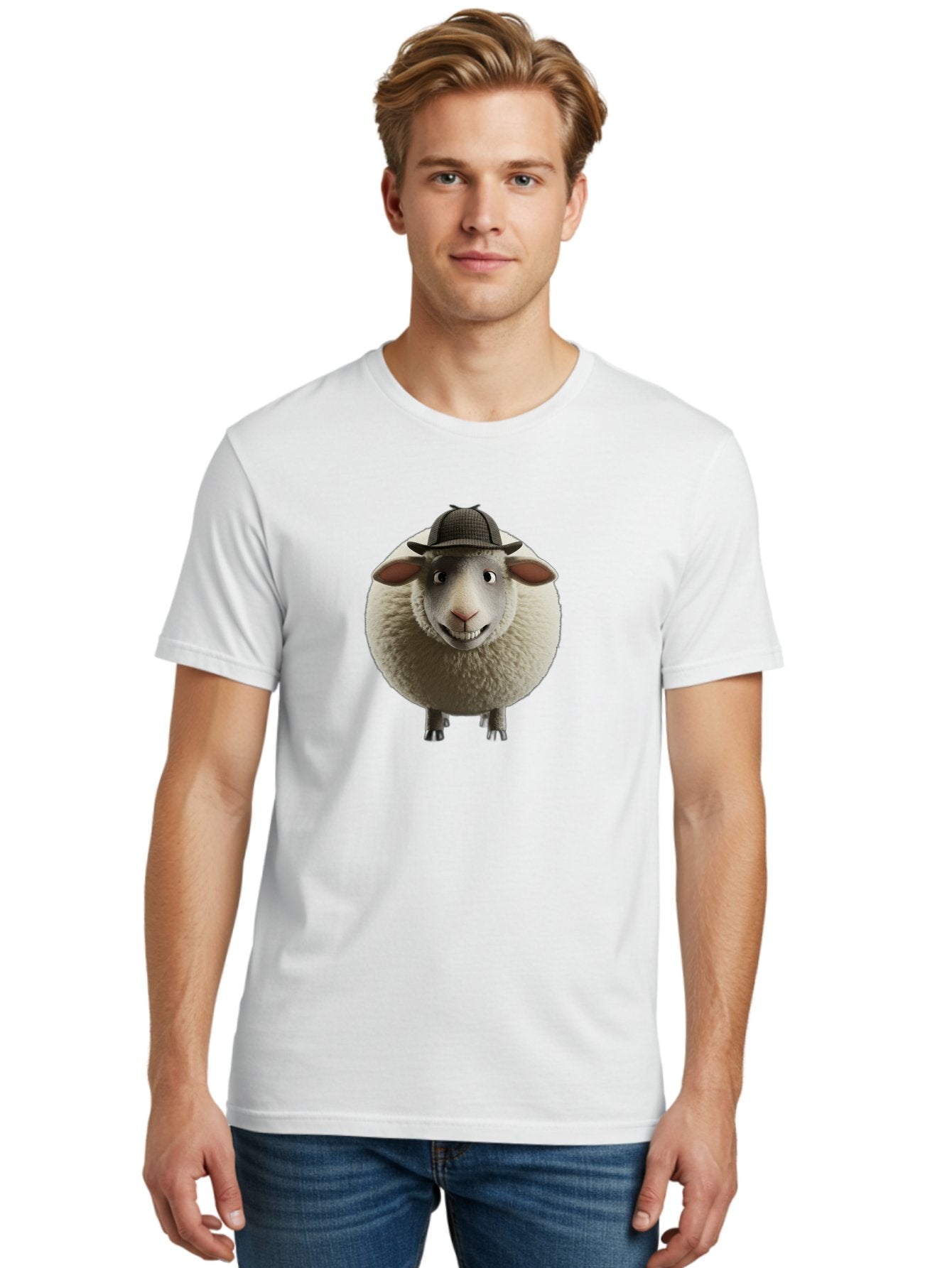 Shaun-The-Sheep-1 Men'S Graphic Tee, 100% Cotton, Comfortable Casual Summer Wear, Machine Washable, Cartoon Sheep, Detective Hat, Humorous Character, 3D Animation, Fluffy Sheep, Funny Animal, Detective Sheep, Fictional Character, Bad536 29