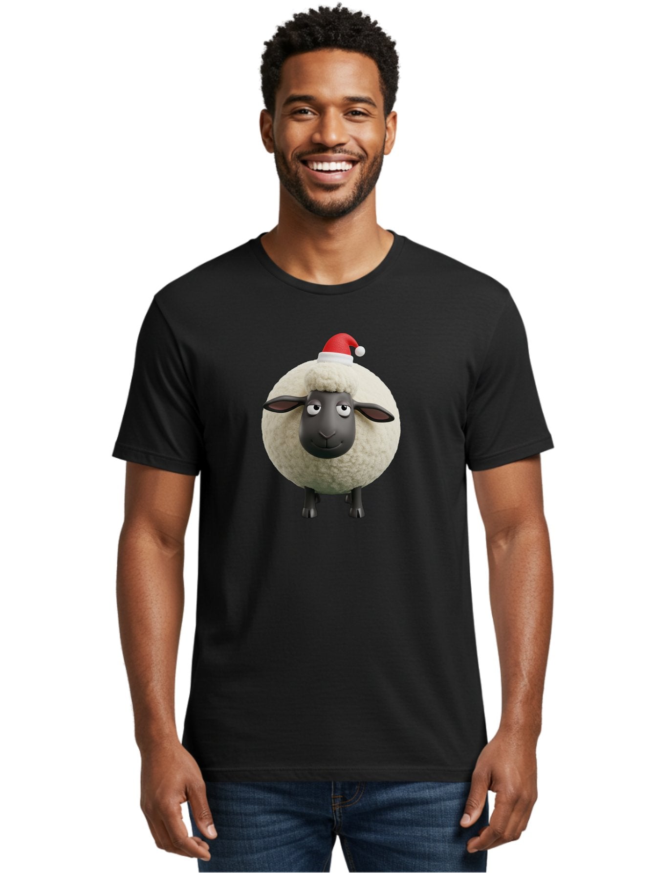 Shaun-The-Sheep-Christmas Men'S Graphic Tee, 100% Cotton, Comfortable Casual Summer Wear, Machine Washable, Cartoon Sheep, Shaun The Sheep, Fluffy White Sheep, Christmas Hat, Red And White Santa Hat, Funny Character, 3D Animation, Bad538 17