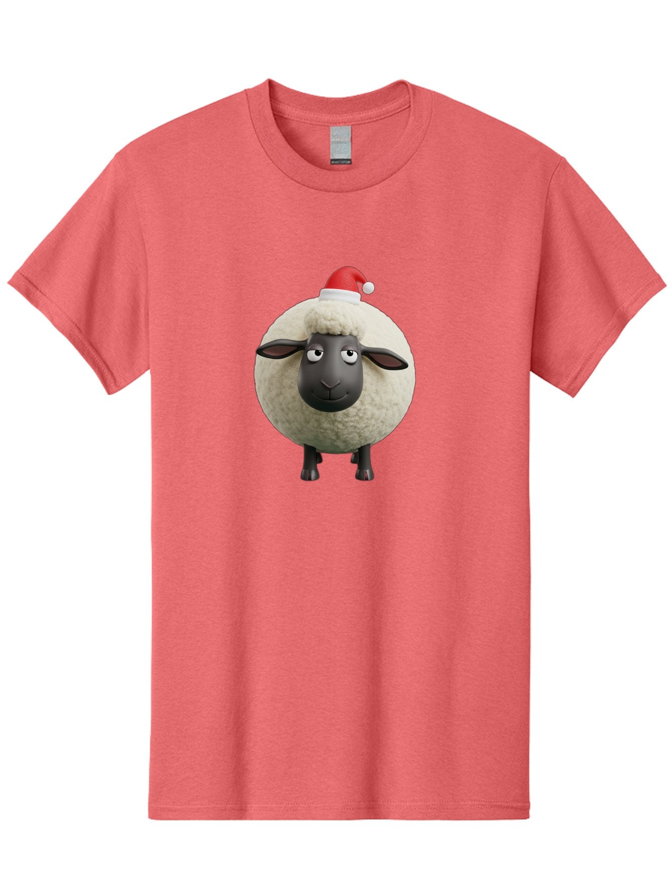 Shaun-The-Sheep-Christmas Men'S Graphic Tee, 100% Cotton, Comfortable Casual Summer Wear, Machine Washable, Cartoon Sheep, Shaun The Sheep, Fluffy White Sheep, Christmas Hat, Red And White Santa Hat, Funny Character, 3D Animation, Bad538 3