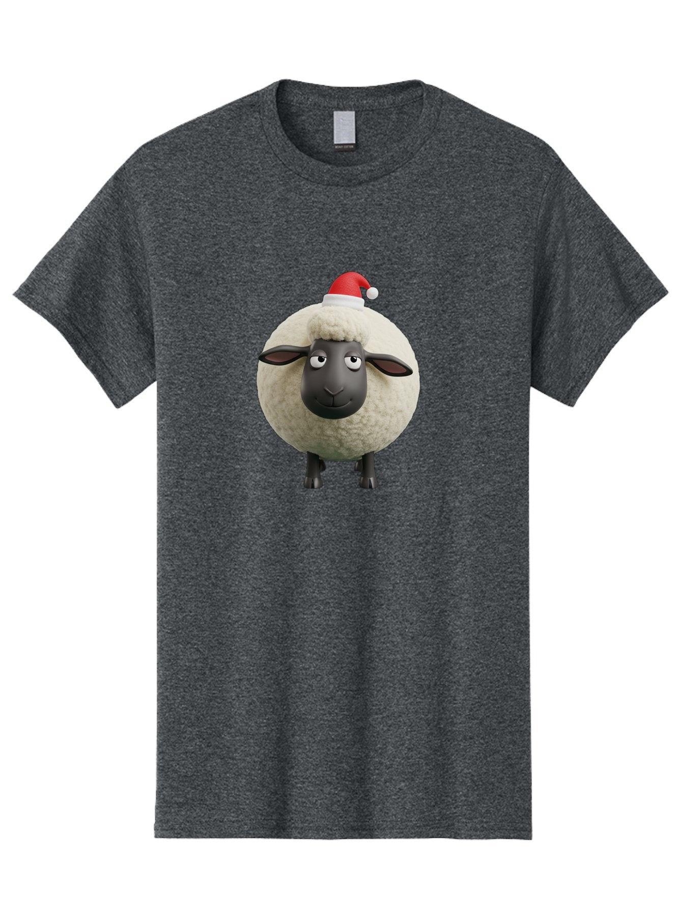 Shaun-The-Sheep-Christmas Men'S Graphic Tee, 100% Cotton, Comfortable Casual Summer Wear, Machine Washable, Cartoon Sheep, Shaun The Sheep, Fluffy White Sheep, Christmas Hat, Red And White Santa Hat, Funny Character, 3D Animation, Bad538