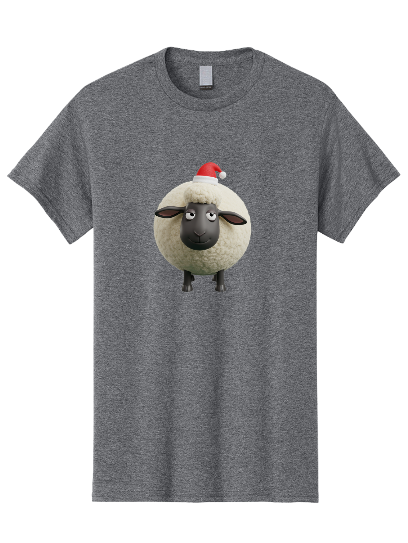 Shaun-The-Sheep-Christmas Men'S Graphic Tee, 100% Cotton, Comfortable Casual Summer Wear, Machine Washable, Cartoon Sheep, Shaun The Sheep, Fluffy White Sheep, Christmas Hat, Red And White Santa Hat, Funny Character, 3D Animation, Bad538