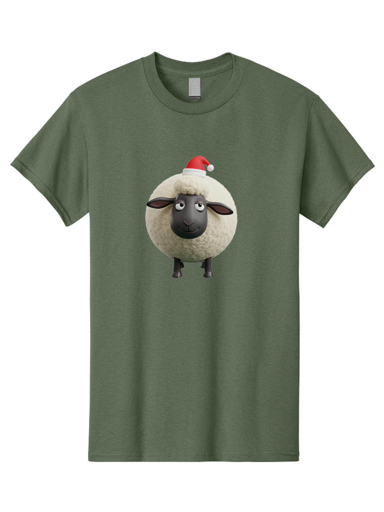 Shaun-The-Sheep-Christmas Men'S Graphic Tee, 100% Cotton, Comfortable Casual Summer Wear, Machine Washable, Cartoon Sheep, Shaun The Sheep, Fluffy White Sheep, Christmas Hat, Red And White Santa Hat, Funny Character, 3D Animation, Bad538