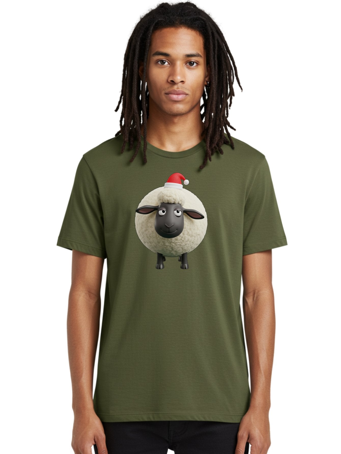 Shaun-The-Sheep-Christmas Men'S Graphic Tee, 100% Cotton, Comfortable Casual Summer Wear, Machine Washable, Cartoon Sheep, Shaun The Sheep, Fluffy White Sheep, Christmas Hat, Red And White Santa Hat, Funny Character, 3D Animation, Bad538 29
