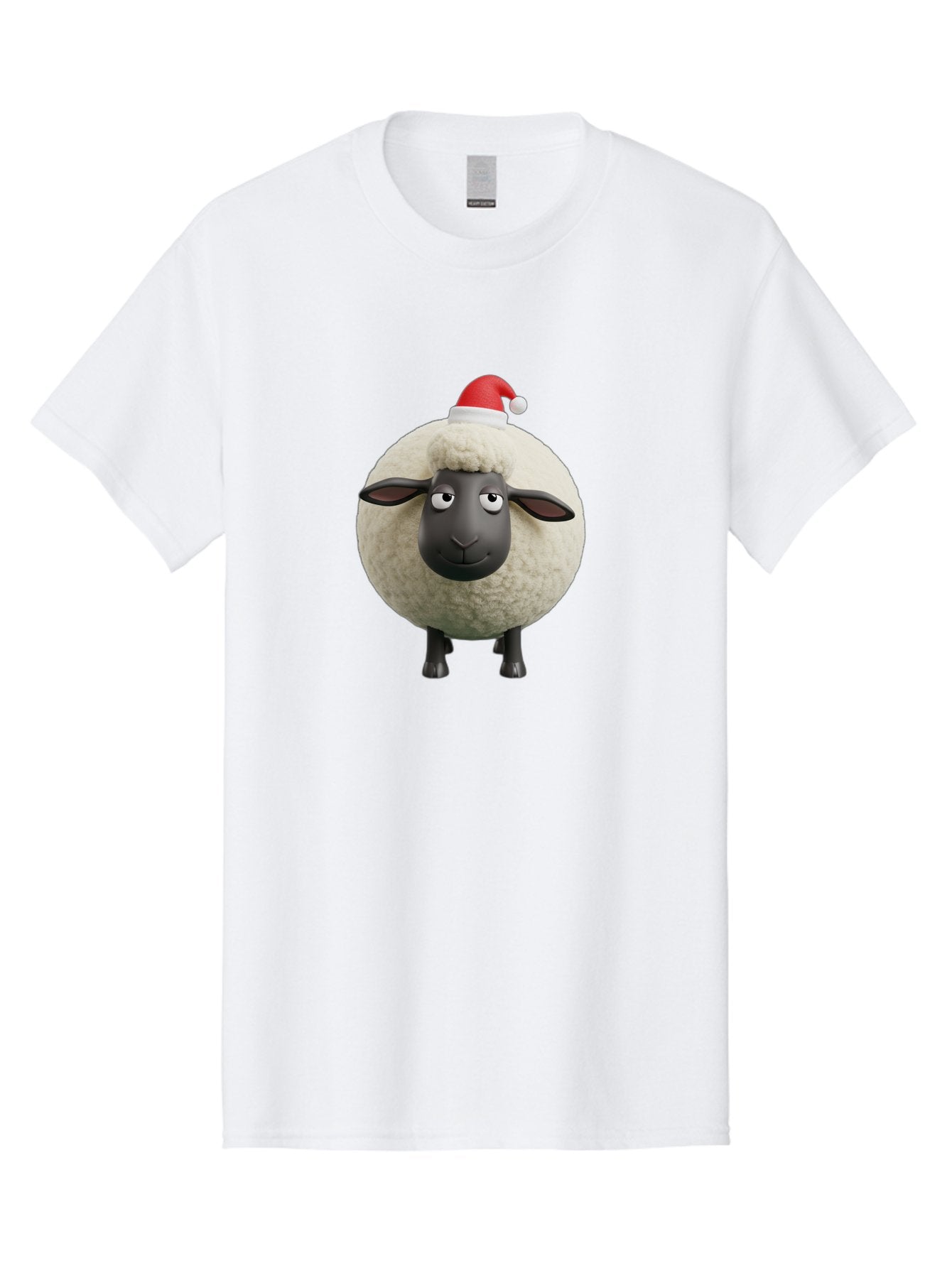 Shaun-The-Sheep-Christmas Men'S Graphic Tee, 100% Cotton, Comfortable Casual Summer Wear, Machine Washable, Cartoon Sheep, Shaun The Sheep, Fluffy White Sheep, Christmas Hat, Red And White Santa Hat, Funny Character, 3D Animation, Bad538