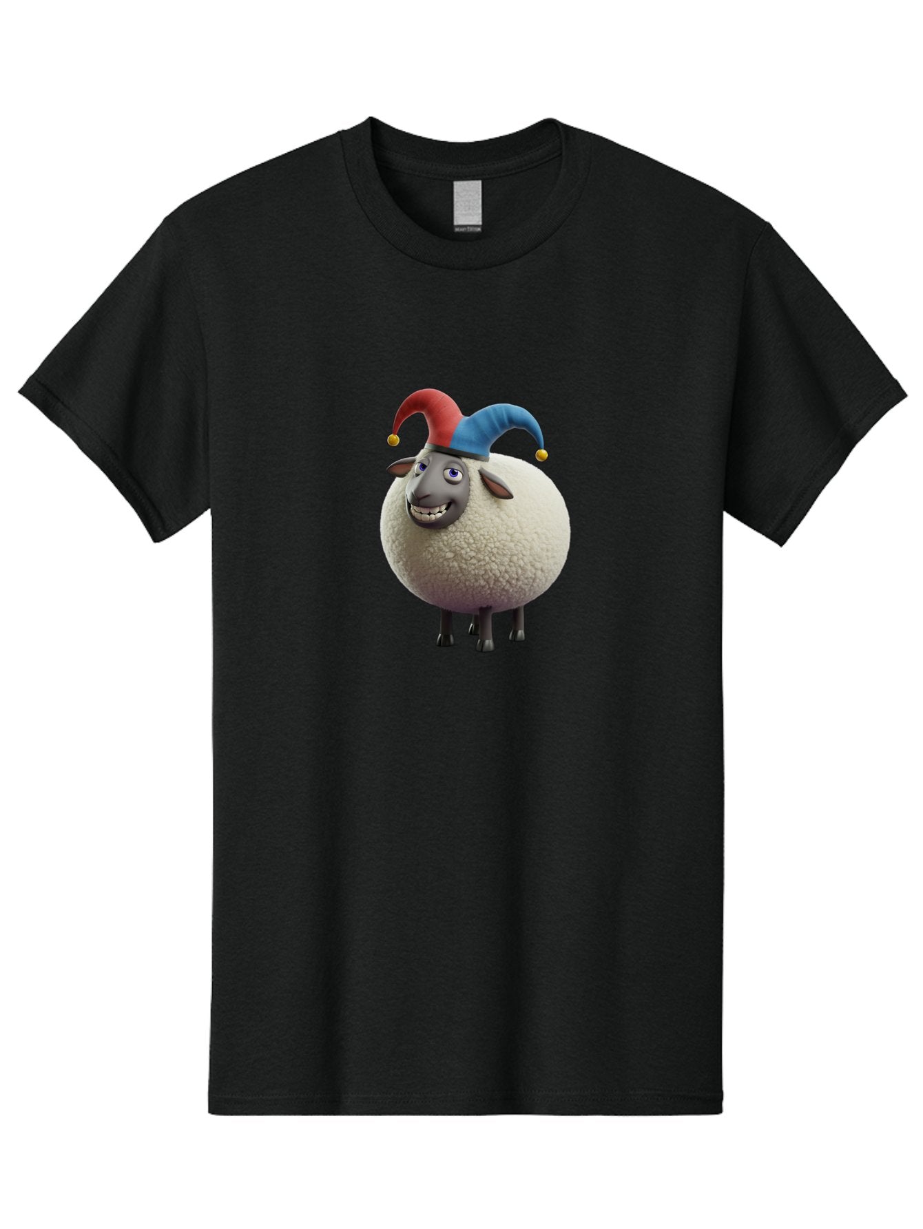 Shaun-The-Sheep-Jester-Hat Men'S Graphic Tee, 100% Cotton, Comfortable Casual Summer Wear, Machine Washable, Cartoon Sheep, Funny Character, Jester Hat, Red And Blue Hat, Animated Animal, Sheep Character, Humorous Illustration, Playful Design Bad539 12