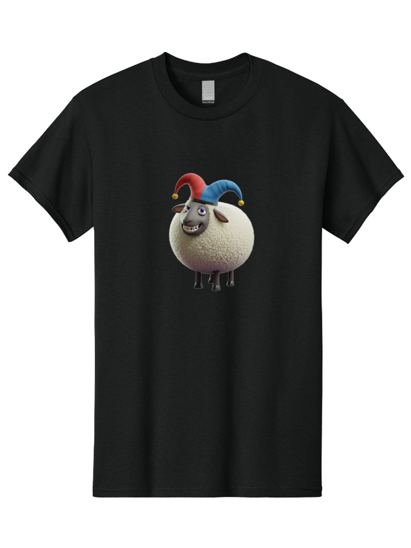 Shaun-The-Sheep-Jester-Hat Men'S Graphic Tee, 100% Cotton, Comfortable Casual Summer Wear, Machine Washable, Cartoon Sheep, Funny Character, Jester Hat, Red And Blue Hat, Animated Animal, Sheep Character, Humorous Illustration, Playful Design Bad539 3