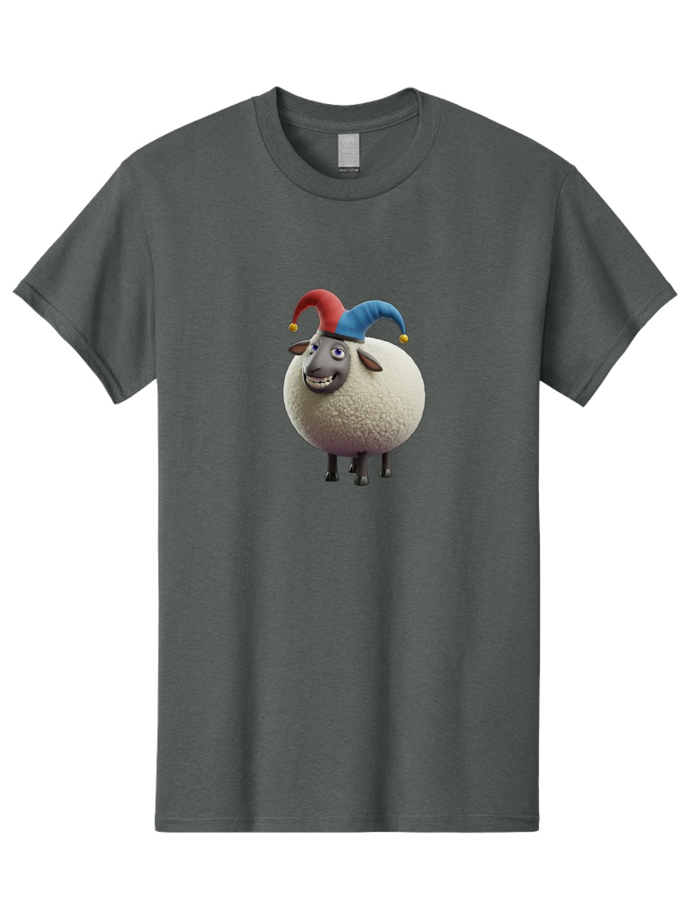 Shaun-The-Sheep-Jester-Hat Men'S Graphic Tee, 100% Cotton, Comfortable Casual Summer Wear, Machine Washable, Cartoon Sheep, Funny Character, Jester Hat, Red And Blue Hat, Animated Animal, Sheep Character, Humorous Illustration, Playful Design Bad539 15