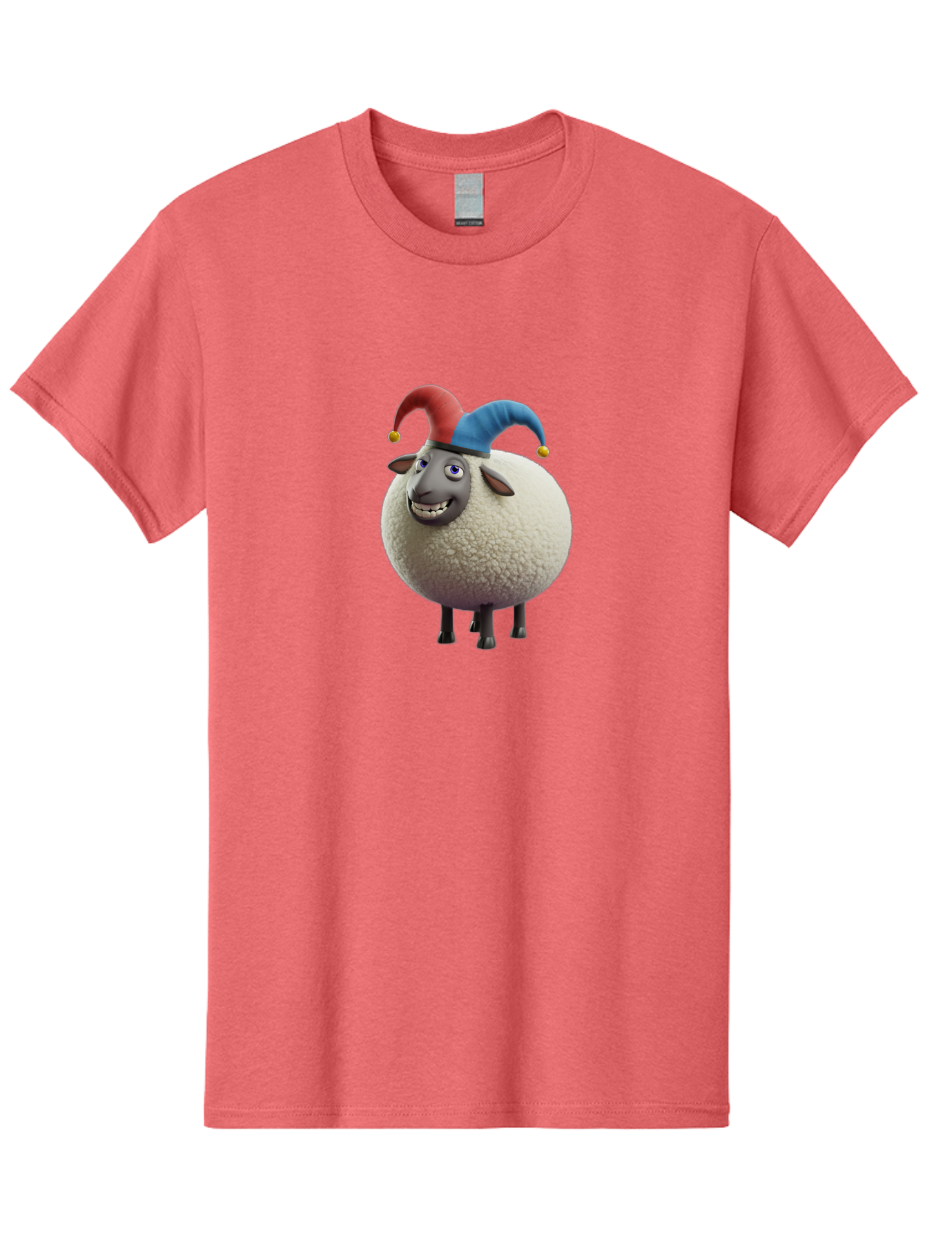 Shaun-The-Sheep-Jester-Hat Men'S Graphic Tee, 100% Cotton, Comfortable Casual Summer Wear, Machine Washable, Cartoon Sheep, Funny Character, Jester Hat, Red And Blue Hat, Animated Animal, Sheep Character, Humorous Illustration, Playful Design Bad539 10