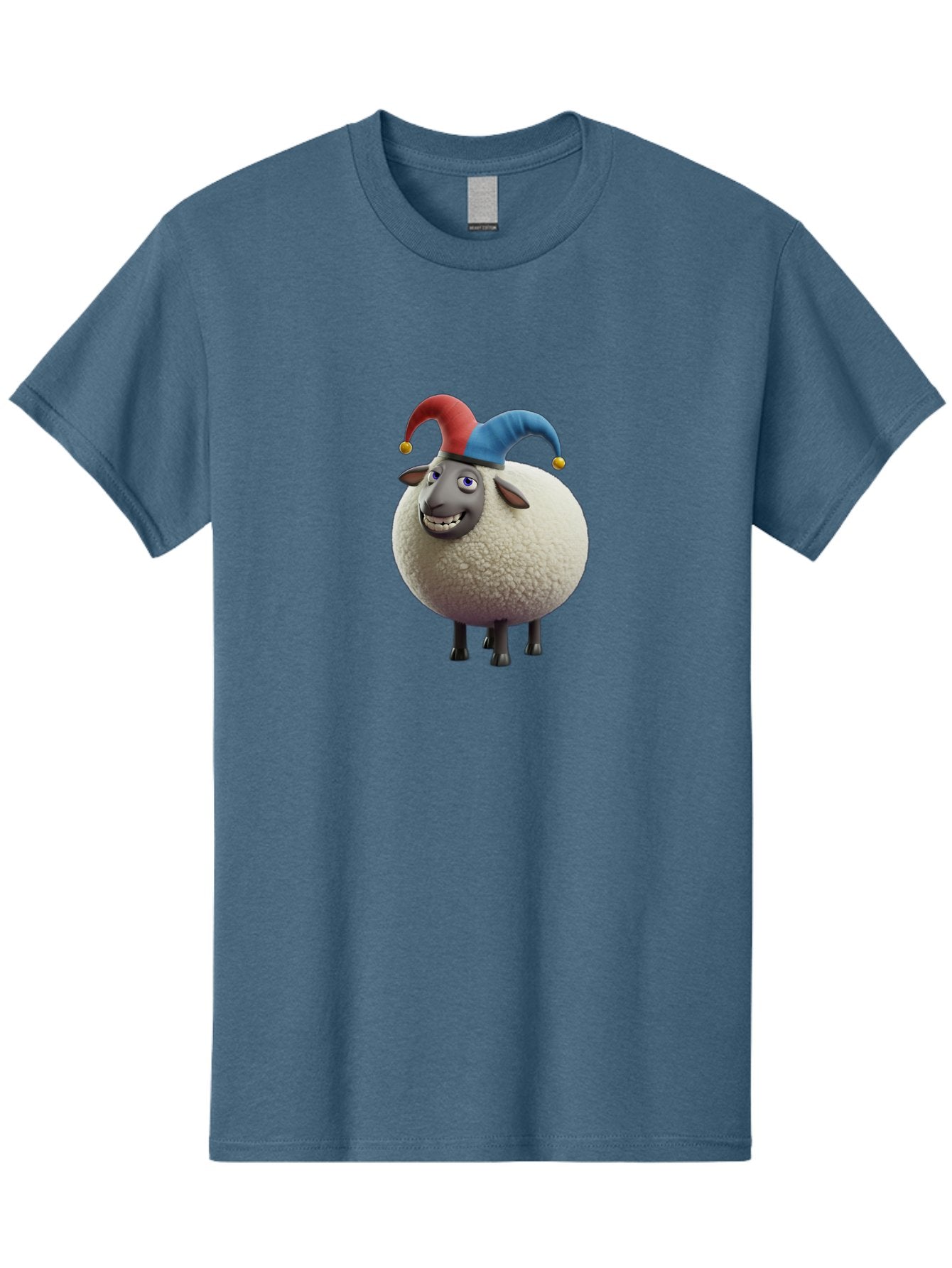 Shaun-The-Sheep-Jester-Hat Men'S Graphic Tee, 100% Cotton, Comfortable Casual Summer Wear, Machine Washable, Cartoon Sheep, Funny Character, Jester Hat, Red And Blue Hat, Animated Animal, Sheep Character, Humorous Illustration, Playful Design Bad539 10