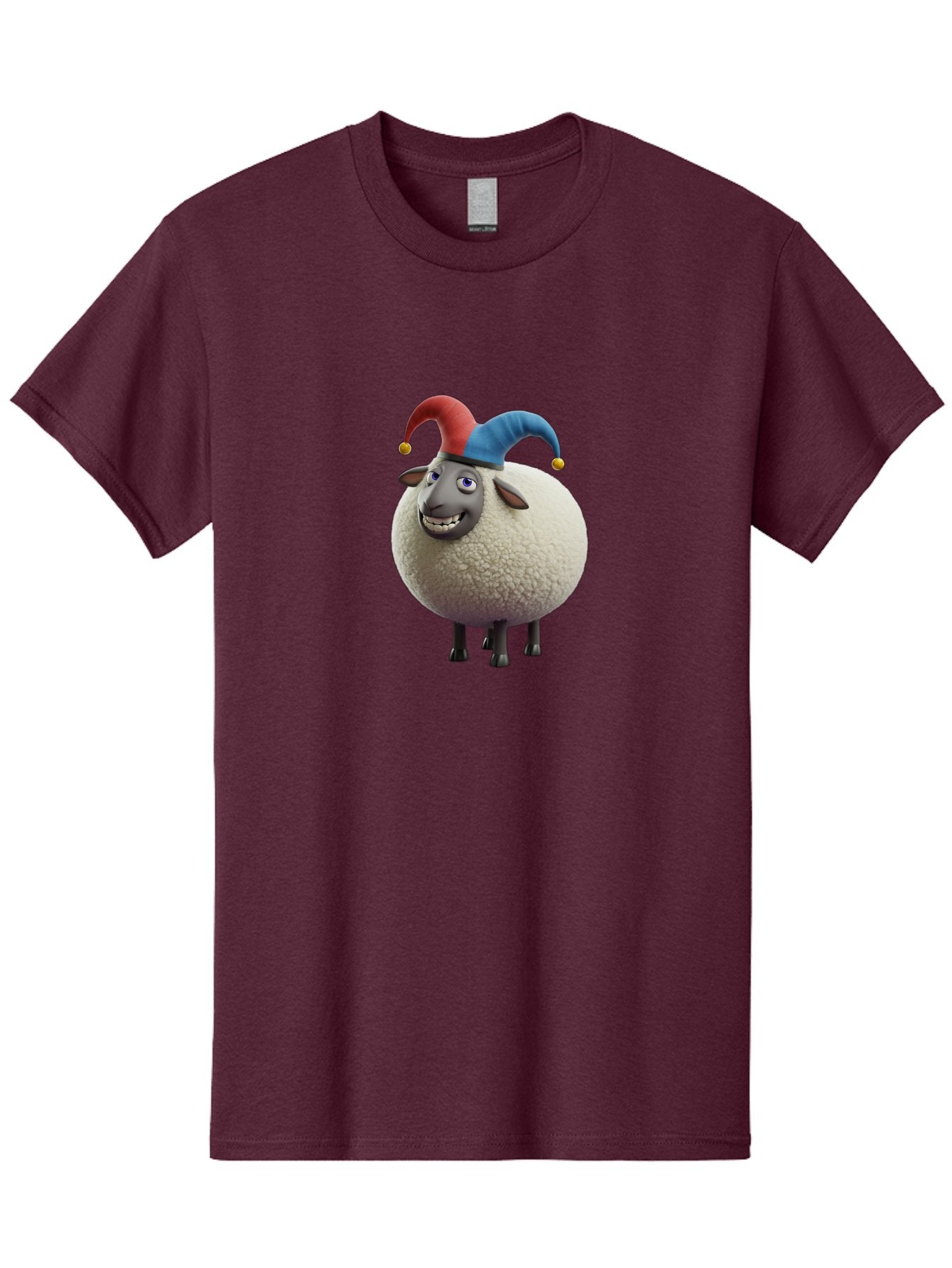 Shaun-The-Sheep-Jester-Hat Men'S Graphic Tee, 100% Cotton, Comfortable Casual Summer Wear, Machine Washable, Cartoon Sheep, Funny Character, Jester Hat, Red And Blue Hat, Animated Animal, Sheep Character, Humorous Illustration, Playful Design Bad539 14
