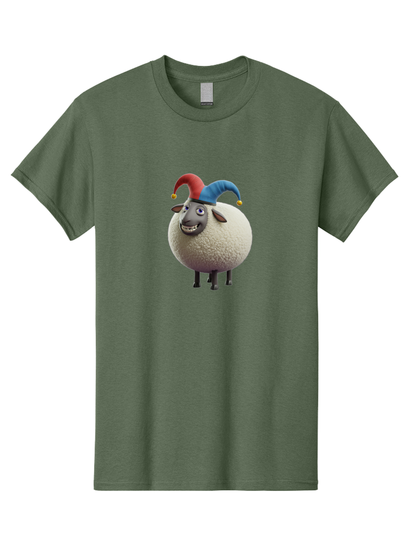 Shaun-The-Sheep-Jester-Hat Men'S Graphic Tee, 100% Cotton, Comfortable Casual Summer Wear, Machine Washable, Cartoon Sheep, Funny Character, Jester Hat, Red And Blue Hat, Animated Animal, Sheep Character, Humorous Illustration, Playful Design Bad539 8