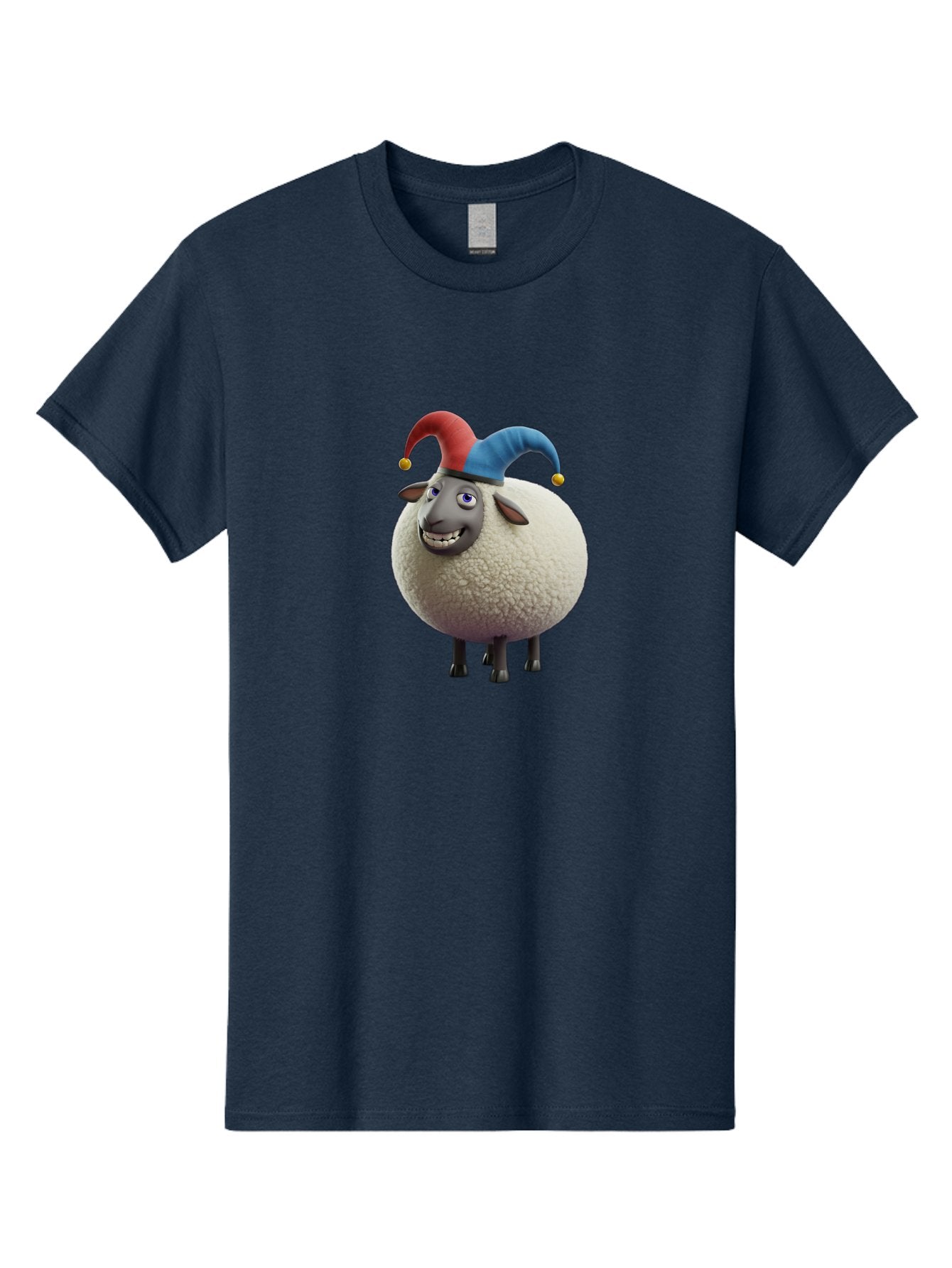 Shaun-The-Sheep-Jester-Hat Men'S Graphic Tee, 100% Cotton, Comfortable Casual Summer Wear, Machine Washable, Cartoon Sheep, Funny Character, Jester Hat, Red And Blue Hat, Animated Animal, Sheep Character, Humorous Illustration, Playful Design Bad539 8
