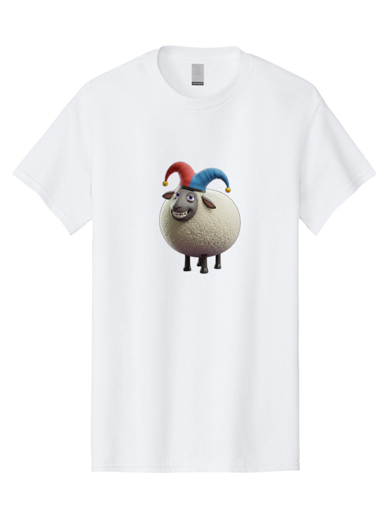 Shaun-The-Sheep-Jester-Hat Men'S Graphic Tee, 100% Cotton, Comfortable Casual Summer Wear, Machine Washable, Cartoon Sheep, Funny Character, Jester Hat, Red And Blue Hat, Animated Animal, Sheep Character, Humorous Illustration, Playful Design Bad539 7