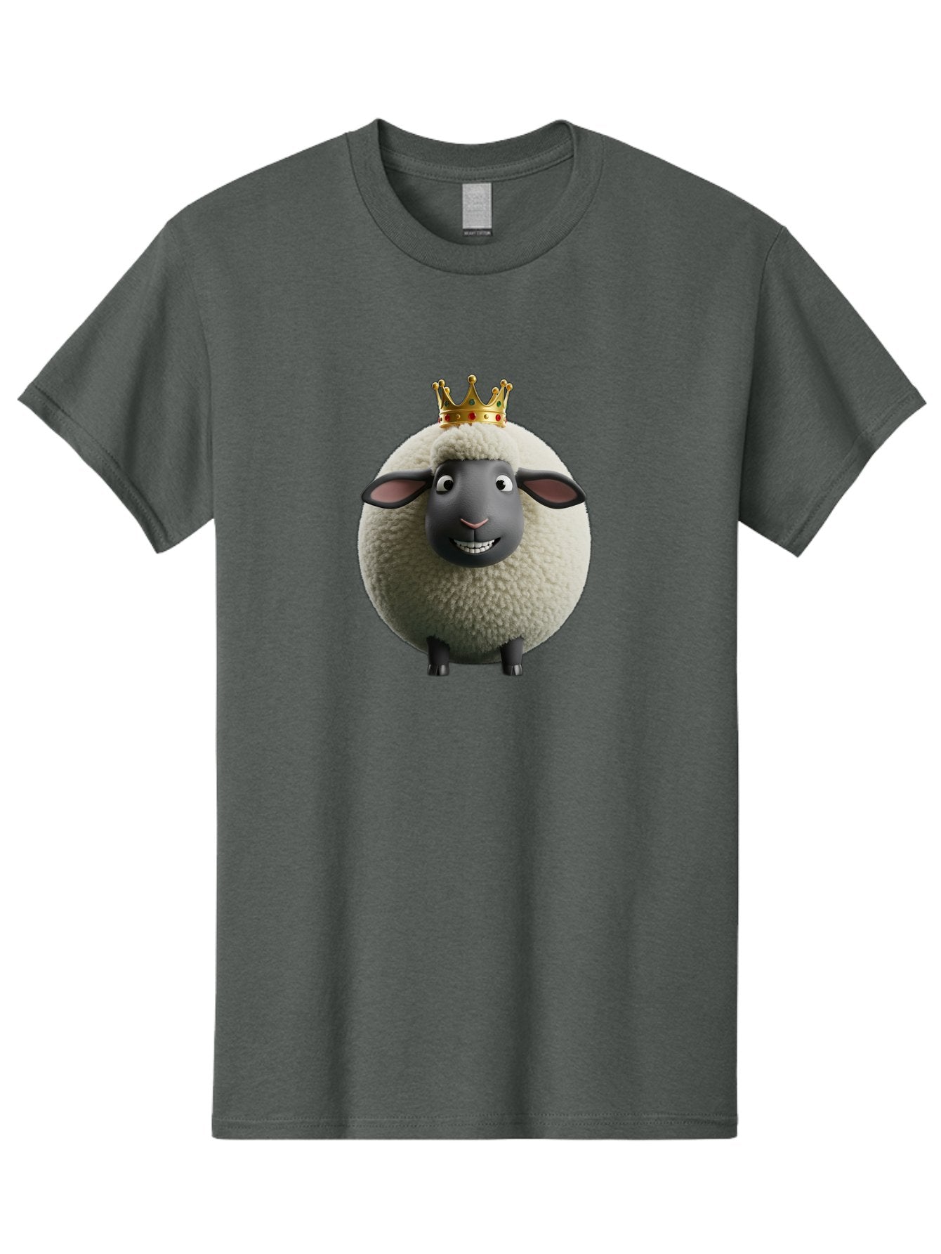Shaun-The-Sheep-King Men'S Graphic Tee, 100% Cotton, Comfortable Casual Summer Wear, Machine Washable, Cartoon Sheep, Fluffy Sheep, Sheep Wearing Crown, Shaun The Sheep, Comedy Character, Funny Animal, Cute Sheep, Stop Motion Character, Bad540 3