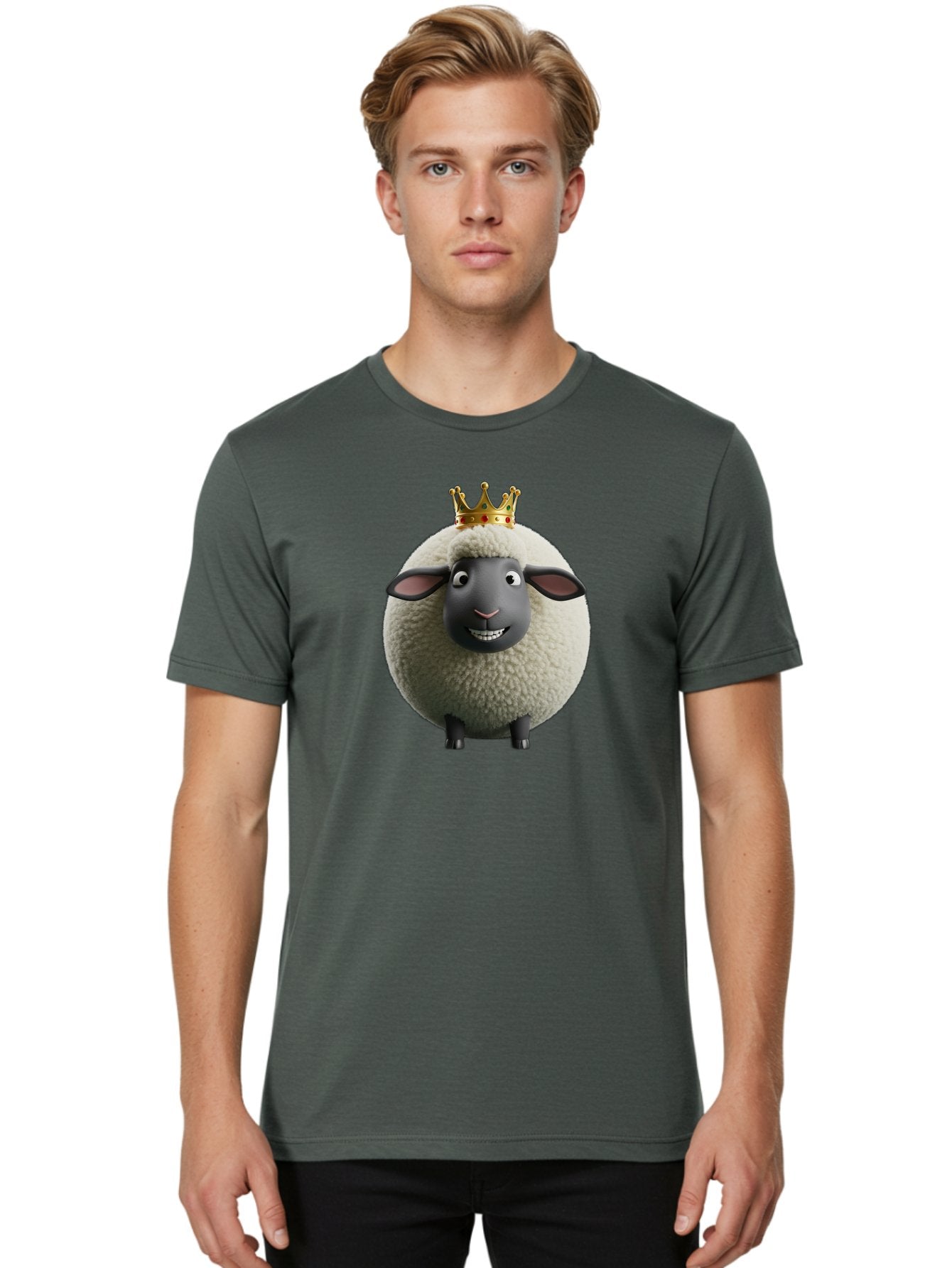 Shaun-The-Sheep-King Men'S Graphic Tee, 100% Cotton, Comfortable Casual Summer Wear, Machine Washable, Cartoon Sheep, Fluffy Sheep, Sheep Wearing Crown, Shaun The Sheep, Comedy Character, Funny Animal, Cute Sheep, Stop Motion Character, Bad540 22