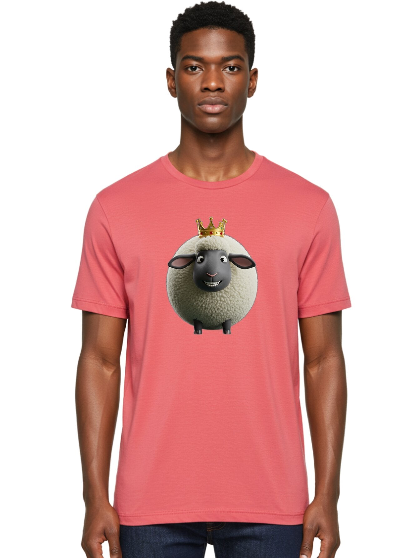 Shaun-The-Sheep-King Men'S Graphic Tee, 100% Cotton, Comfortable Casual Summer Wear, Machine Washable, Cartoon Sheep, Fluffy Sheep, Sheep Wearing Crown, Shaun The Sheep, Comedy Character, Funny Animal, Cute Sheep, Stop Motion Character, Bad540 30