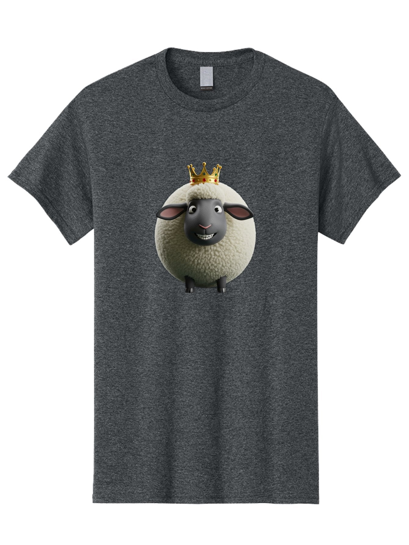 Shaun-The-Sheep-King Men'S Graphic Tee, 100% Cotton, Comfortable Casual Summer Wear, Machine Washable, Cartoon Sheep, Fluffy Sheep, Sheep Wearing Crown, Shaun The Sheep, Comedy Character, Funny Animal, Cute Sheep, Stop Motion Character, Bad540