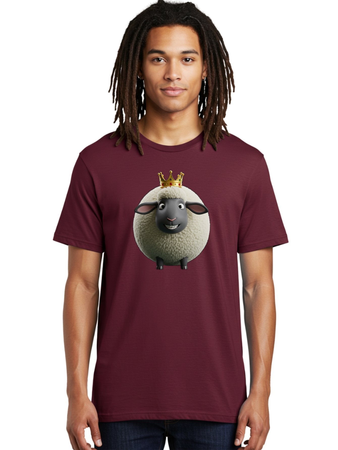 Shaun-The-Sheep-King Men'S Graphic Tee, 100% Cotton, Comfortable Casual Summer Wear, Machine Washable, Cartoon Sheep, Fluffy Sheep, Sheep Wearing Crown, Shaun The Sheep, Comedy Character, Funny Animal, Cute Sheep, Stop Motion Character, Bad540 26