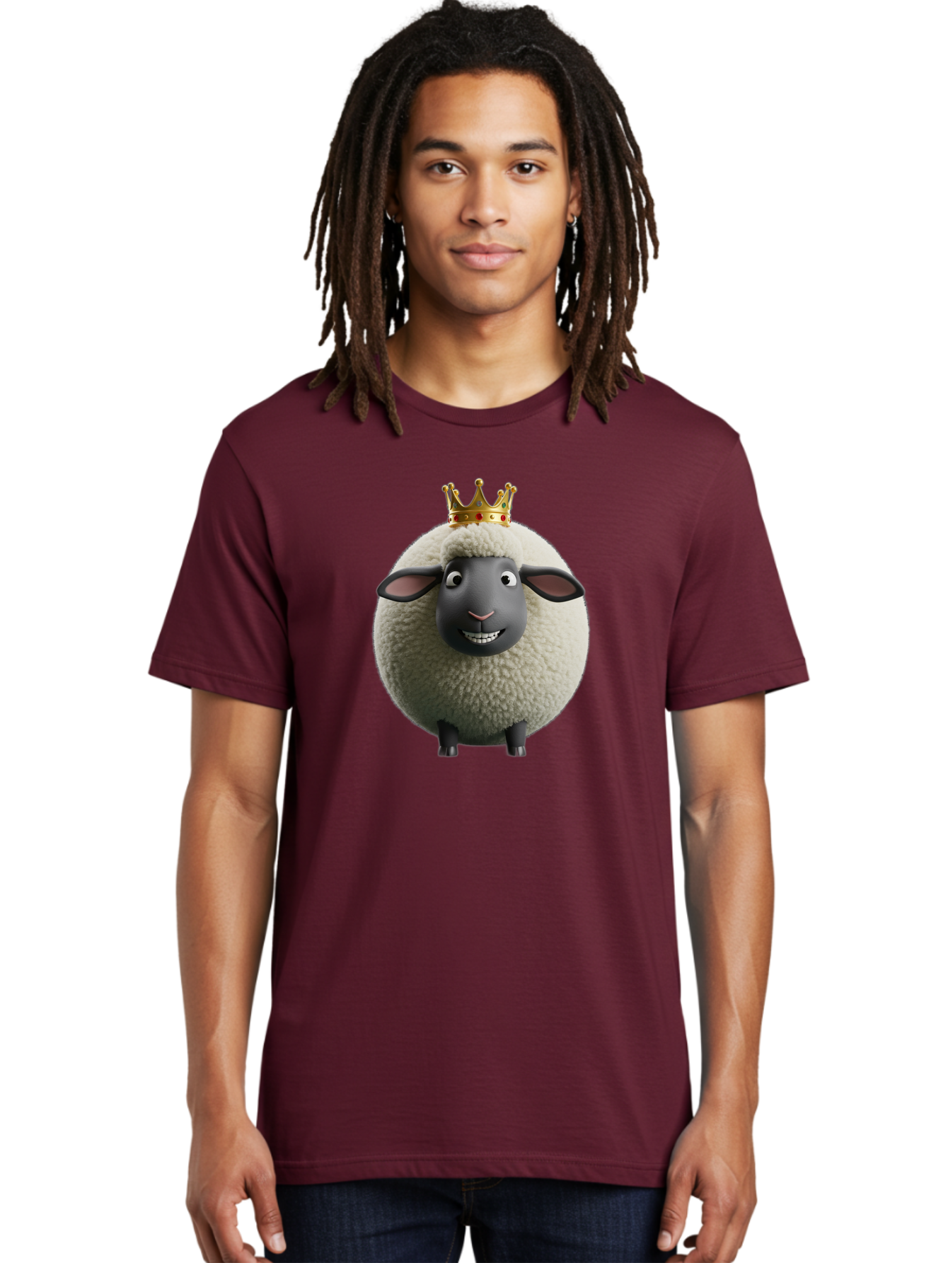 Shaun-The-Sheep-King Men'S Graphic Tee, 100% Cotton, Comfortable Casual Summer Wear, Machine Washable, Cartoon Sheep, Fluffy Sheep, Sheep Wearing Crown, Shaun The Sheep, Comedy Character, Funny Animal, Cute Sheep, Stop Motion Character, Bad540 20