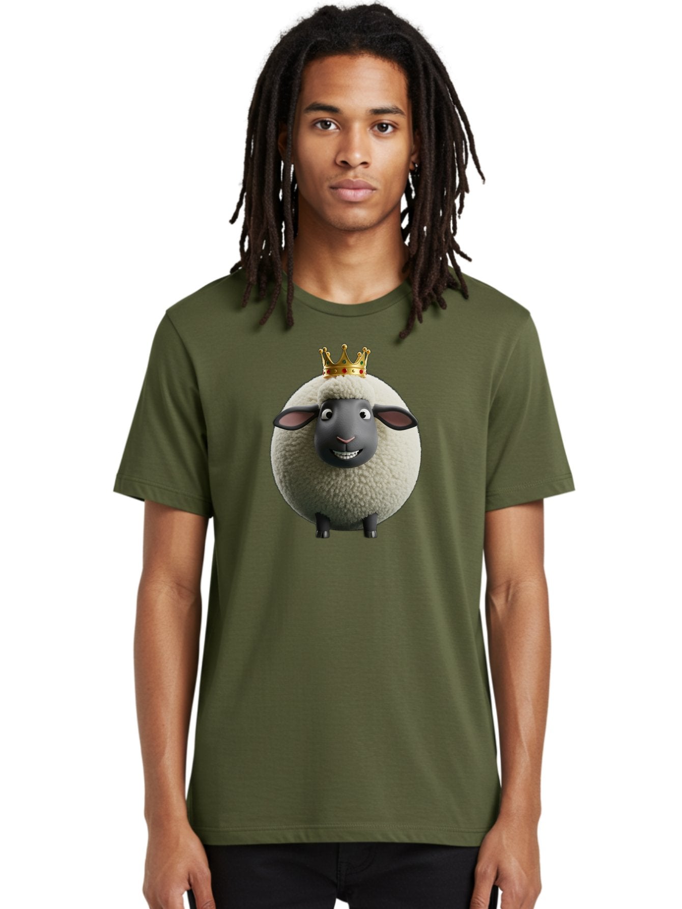Shaun-The-Sheep-King Men'S Graphic Tee, 100% Cotton, Comfortable Casual Summer Wear, Machine Washable, Cartoon Sheep, Fluffy Sheep, Sheep Wearing Crown, Shaun The Sheep, Comedy Character, Funny Animal, Cute Sheep, Stop Motion Character, Bad540 24