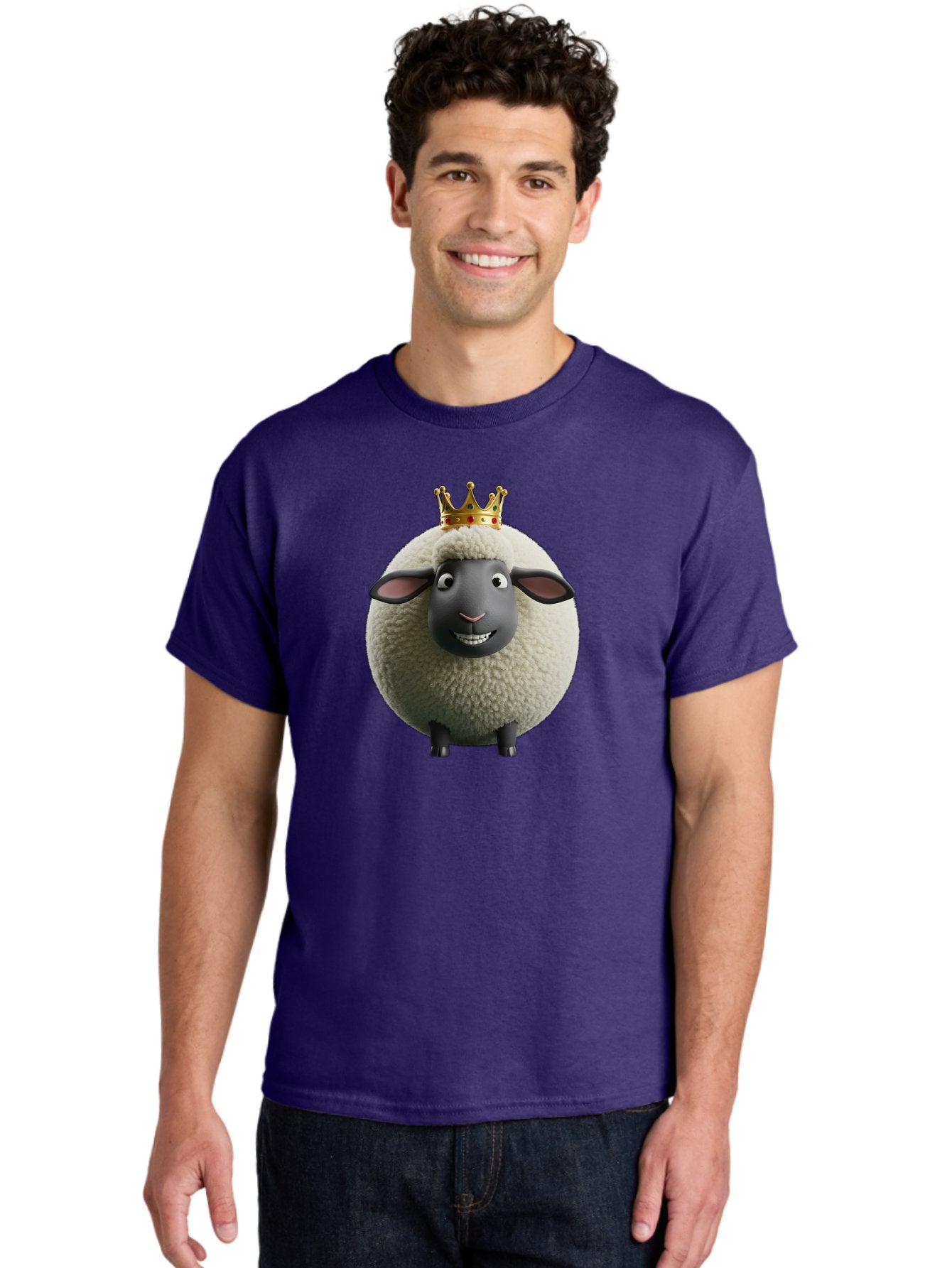 Shaun-The-Sheep-King Men'S Graphic Tee, 100% Cotton, Comfortable Casual Summer Wear, Machine Washable, Cartoon Sheep, Fluffy Sheep, Sheep Wearing Crown, Shaun The Sheep, Comedy Character, Funny Animal, Cute Sheep, Stop Motion Character, Bad540 18