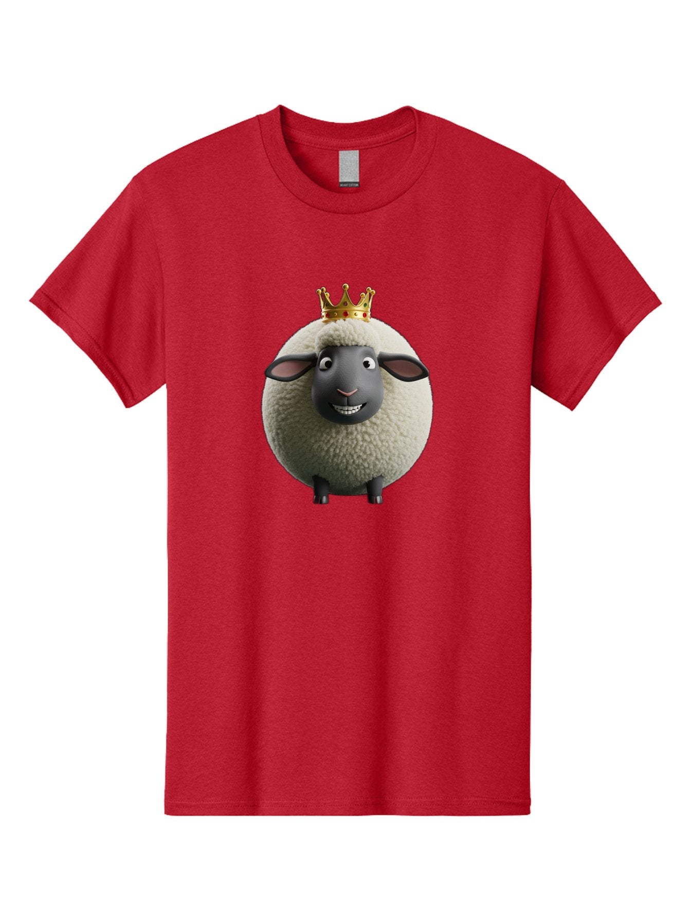 Shaun-The-Sheep-King Men'S Graphic Tee, 100% Cotton, Comfortable Casual Summer Wear, Machine Washable, Cartoon Sheep, Fluffy Sheep, Sheep Wearing Crown, Shaun The Sheep, Comedy Character, Funny Animal, Cute Sheep, Stop Motion Character, Bad540