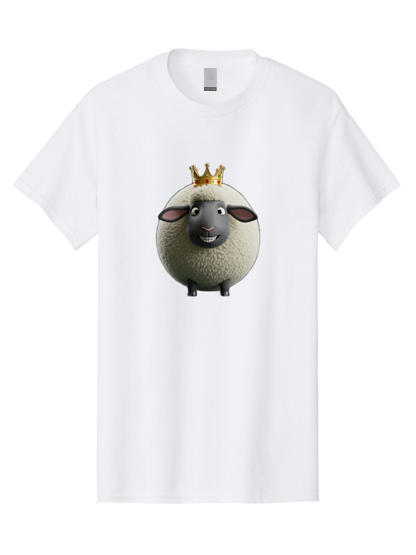 Shaun-The-Sheep-King Men'S Graphic Tee, 100% Cotton, Comfortable Casual Summer Wear, Machine Washable, Cartoon Sheep, Fluffy Sheep, Sheep Wearing Crown, Shaun The Sheep, Comedy Character, Funny Animal, Cute Sheep, Stop Motion Character, Bad540 7