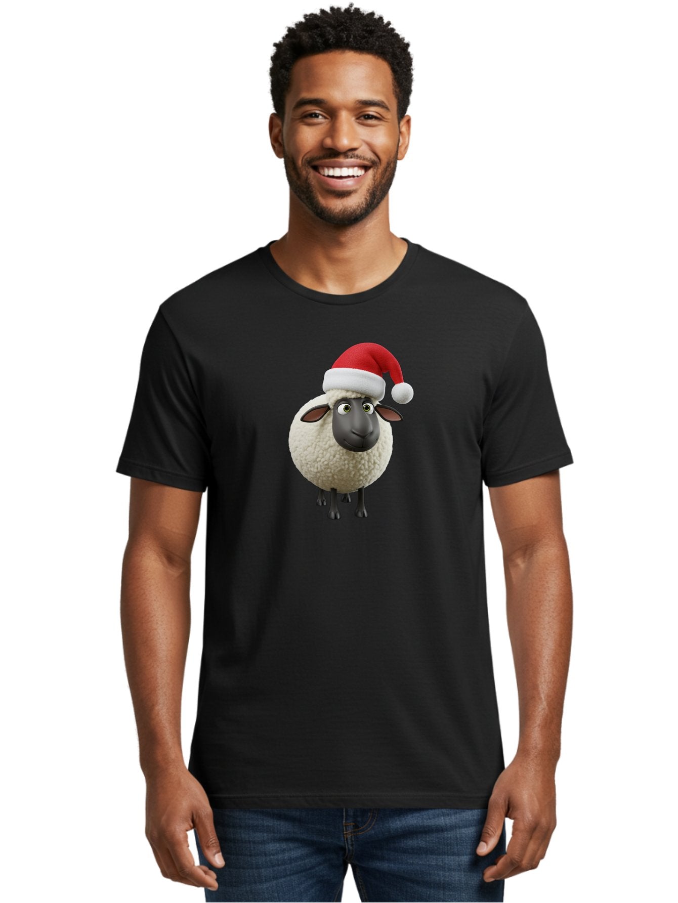 Shaun-The-Sheep-Santa-Hat Men'S Graphic Tee, 100% Cotton, Comfortable Casual Summer Wear, Machine Washable, Shaun The Sheep, Christmas Sheep, Santa Hat Sheep, Festive Cartoon Character, Holiday Fun, Animated Sheep, Merry Christmas, Bad541 23