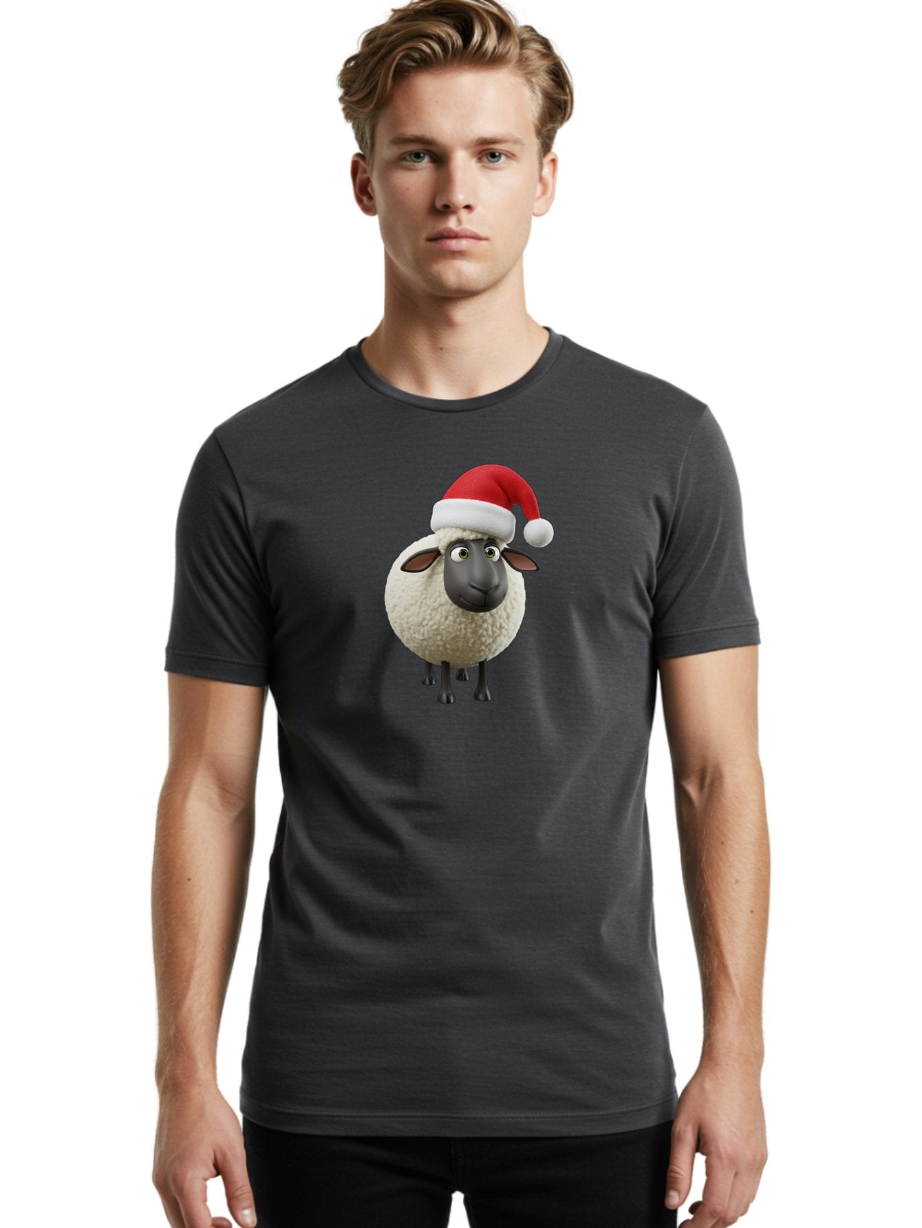 Shaun-The-Sheep-Santa-Hat Men'S Graphic Tee, 100% Cotton, Comfortable Casual Summer Wear, Machine Washable, Shaun The Sheep, Christmas Sheep, Santa Hat Sheep, Festive Cartoon Character, Holiday Fun, Animated Sheep, Merry Christmas, Bad541 21