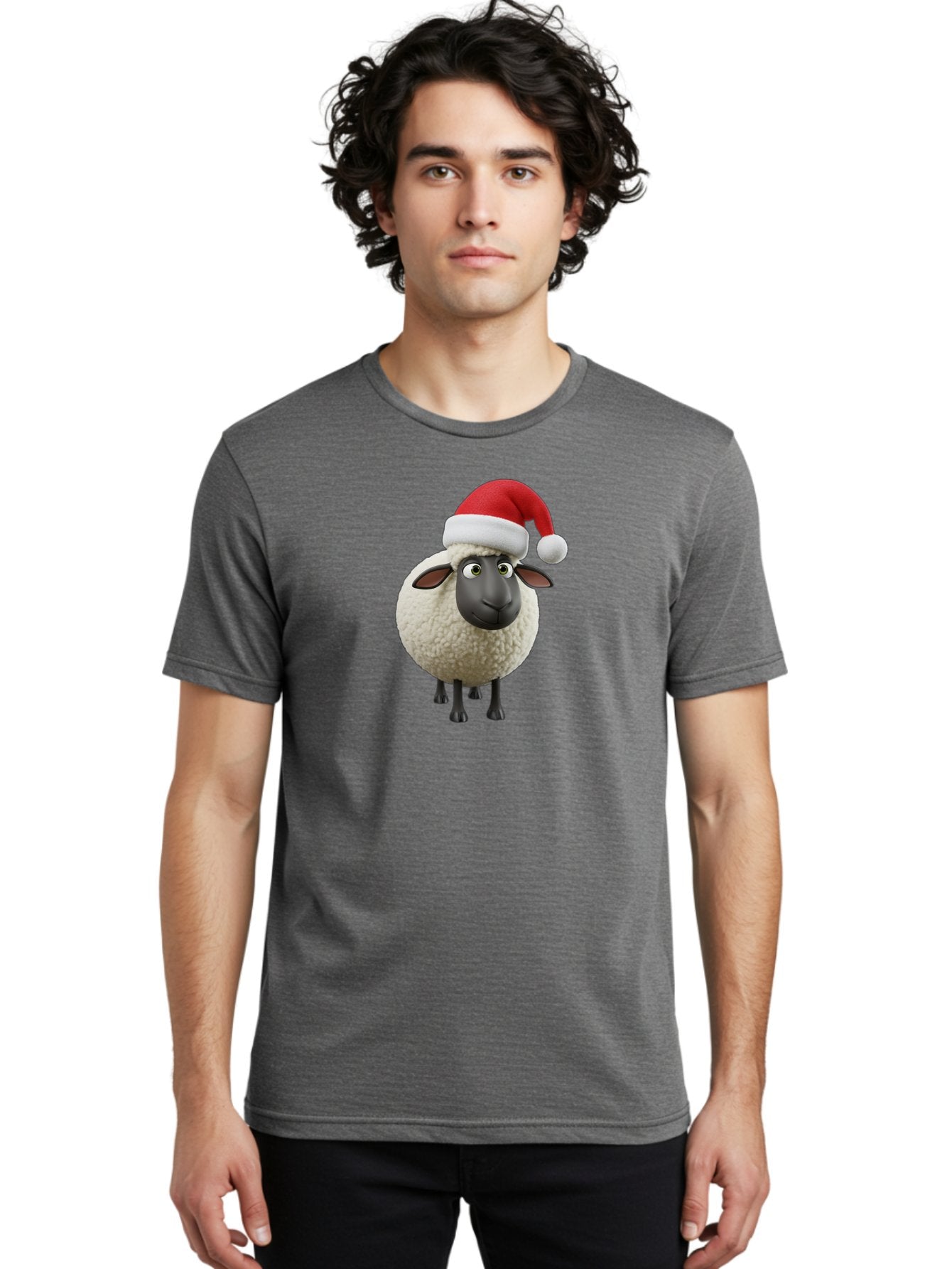 Shaun-The-Sheep-Santa-Hat Men'S Graphic Tee, 100% Cotton, Comfortable Casual Summer Wear, Machine Washable, Shaun The Sheep, Christmas Sheep, Santa Hat Sheep, Festive Cartoon Character, Holiday Fun, Animated Sheep, Merry Christmas, Bad541 28
