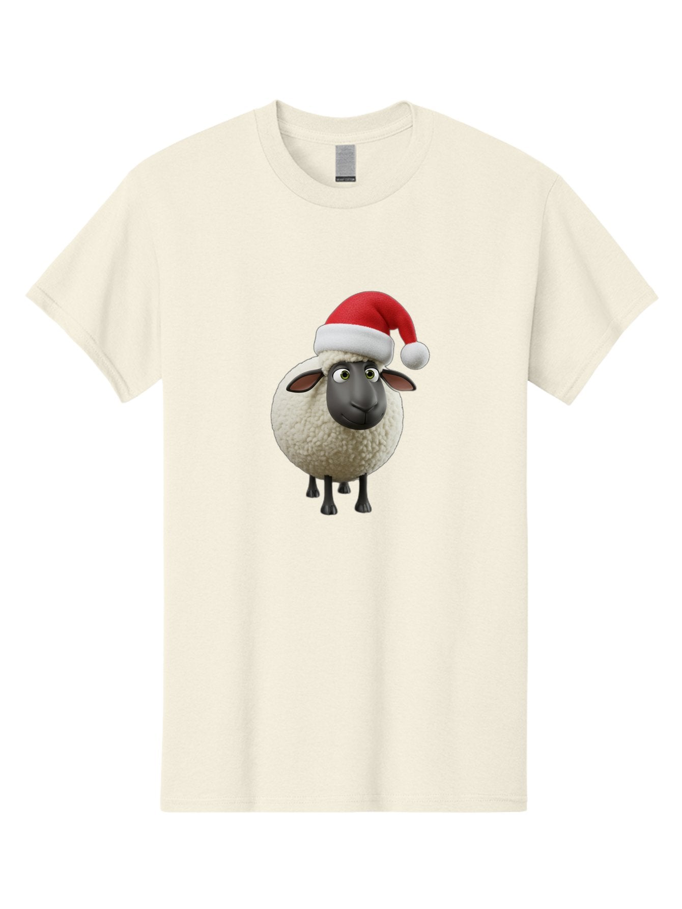 Shaun-The-Sheep-Santa-Hat Men'S Graphic Tee, 100% Cotton, Comfortable Casual Summer Wear, Machine Washable, Shaun The Sheep, Christmas Sheep, Santa Hat Sheep, Festive Cartoon Character, Holiday Fun, Animated Sheep, Merry Christmas, Bad541 3