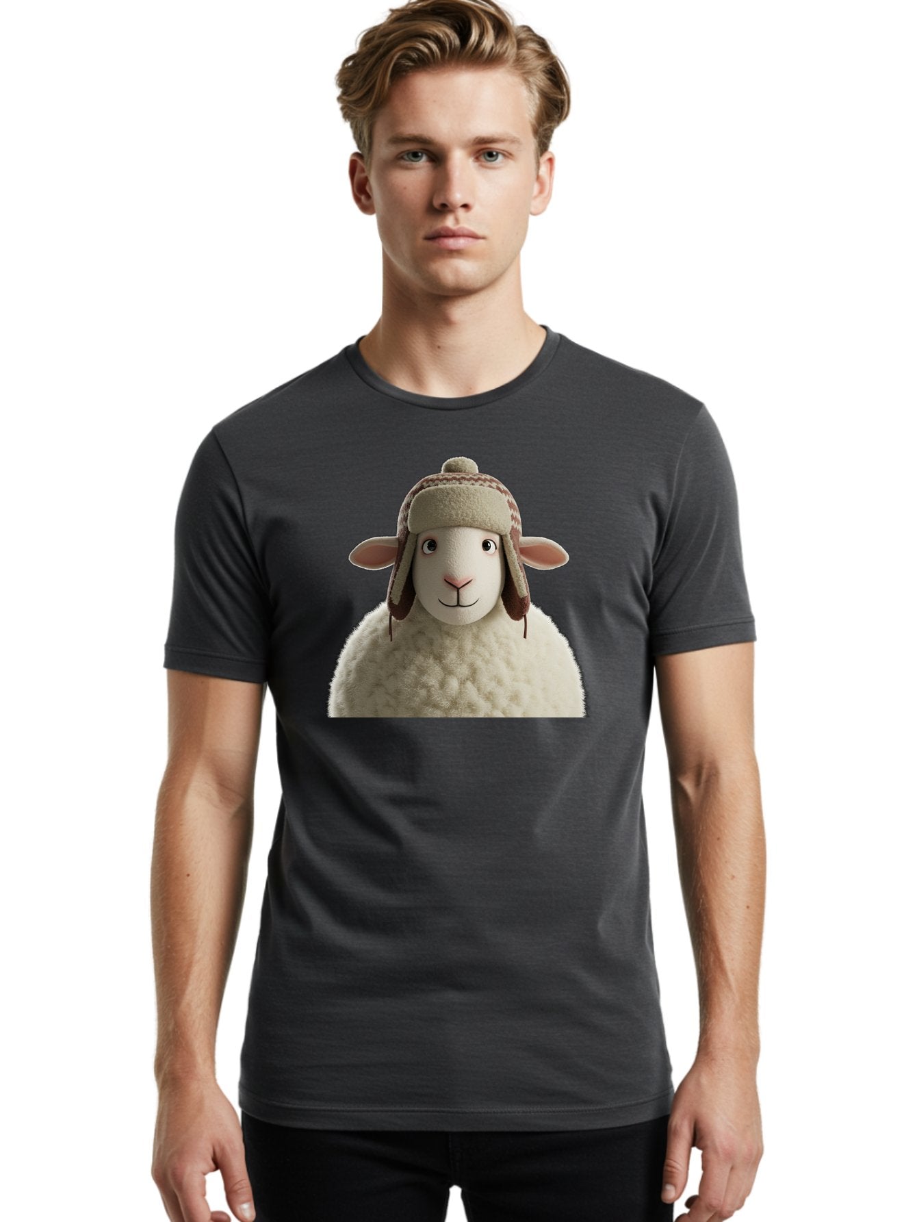 Shaun-The-Sheep Men'S Graphic Tee, 100% Cotton, Comfortable Casual Summer Wear, Machine Washable, Cartoon Sheep, Fluffy Sheep, Sheep With Hat, Funny Animal, Cute Character, Lovable Cartoon, Sheep Mascot, Funny Sheep, Woolly Sheep, Bad542 30