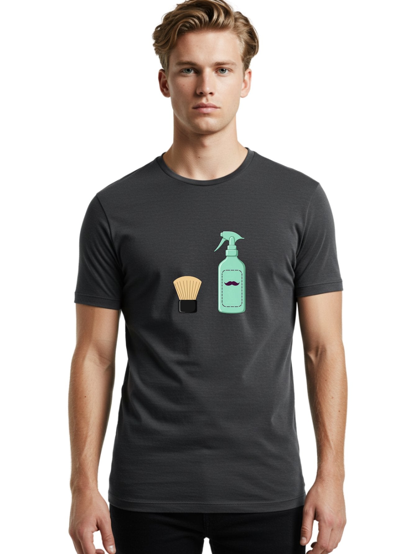 Shaving-Brush-And-Spray-Bottle Men'S Graphic Tee, 100% Cotton, Comfortable Casual Summer Wear, Machine Washable, Shaving Brush, Shaving Kit, Mustache Grooming, Men'S Grooming Products, Personal Care, Grooming Accessories, Shaving Essentials, Bad543 19