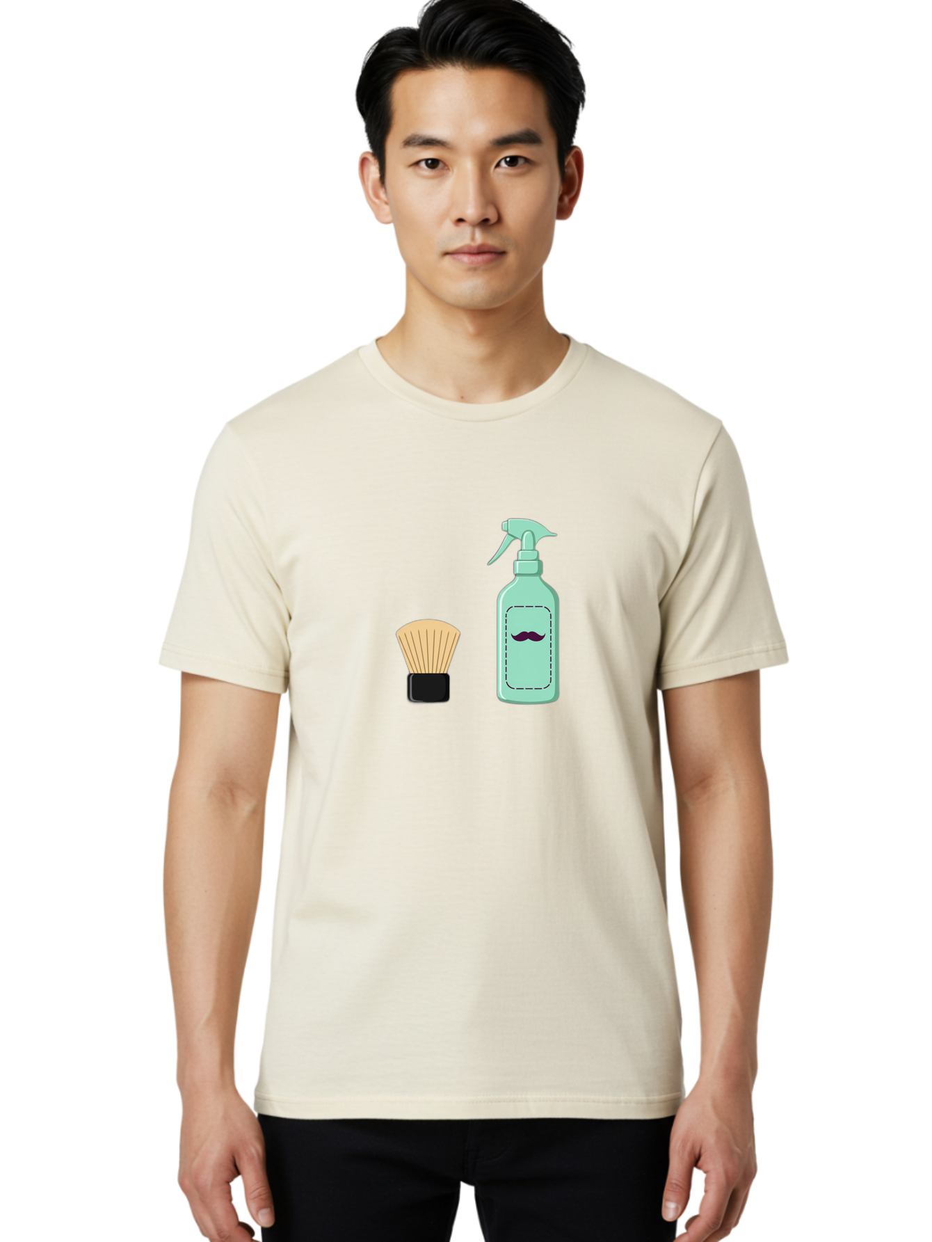 Shaving-Brush-And-Spray-Bottle Men'S Graphic Tee, 100% Cotton, Comfortable Casual Summer Wear, Machine Washable, Shaving Brush, Shaving Kit, Mustache Grooming, Men'S Grooming Products, Personal Care, Grooming Accessories, Shaving Essentials, Bad543 18