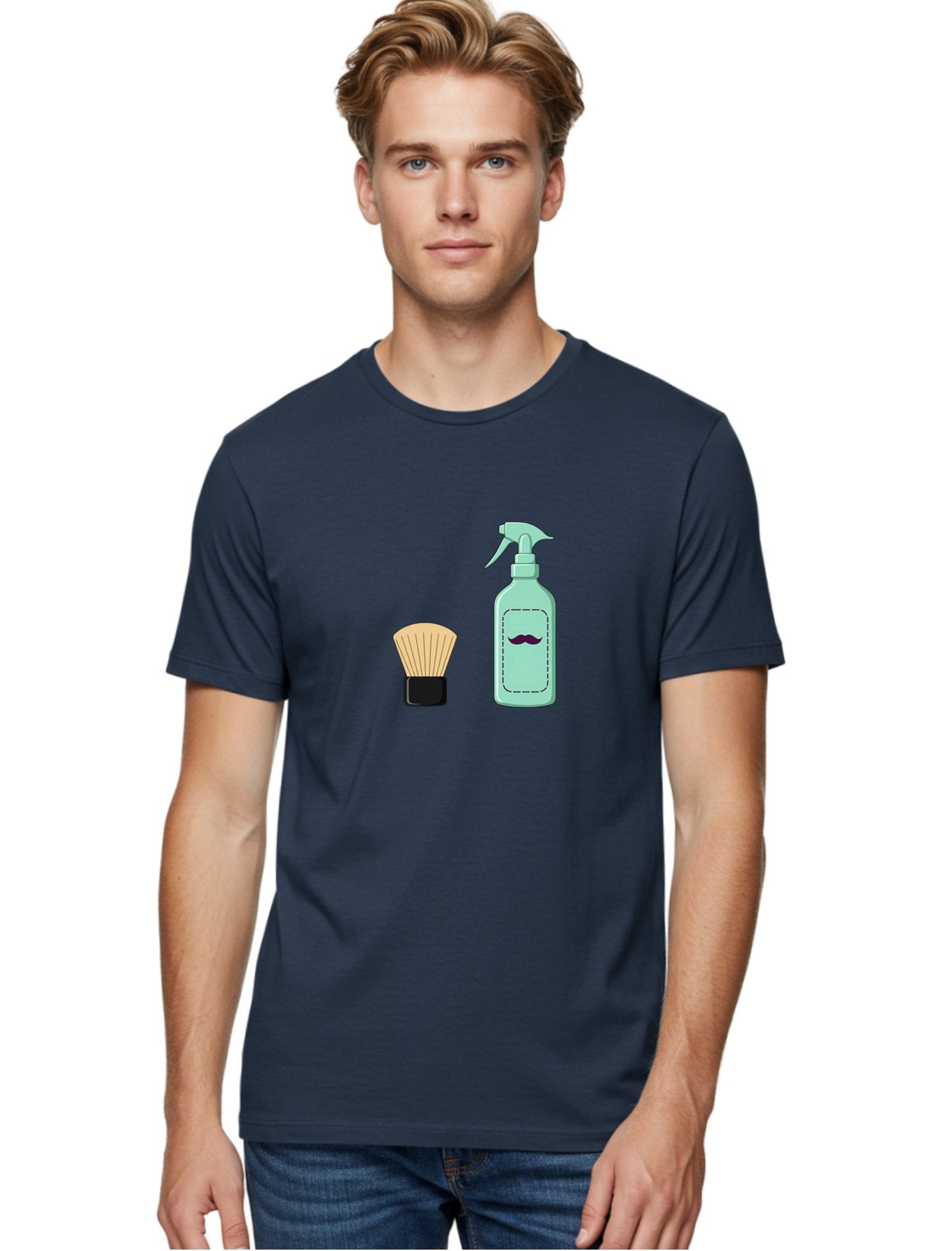 Shaving-Brush-And-Spray-Bottle Men'S Graphic Tee, 100% Cotton, Comfortable Casual Summer Wear, Machine Washable, Shaving Brush, Shaving Kit, Mustache Grooming, Men'S Grooming Products, Personal Care, Grooming Accessories, Shaving Essentials, Bad543 25